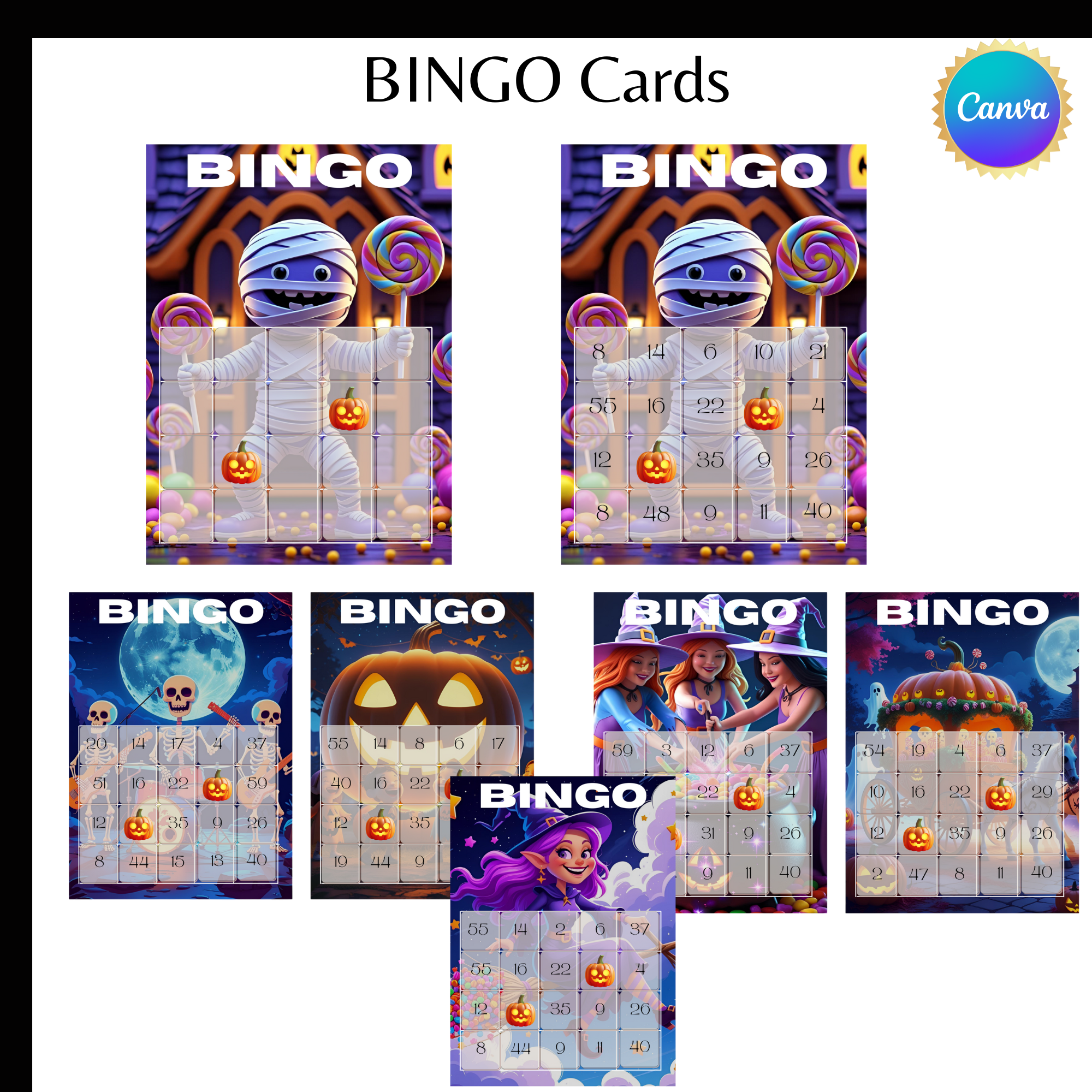 Halloween Party Vibes Bundle – Bingo Cards, Keychains, Party Hats & Party Bags