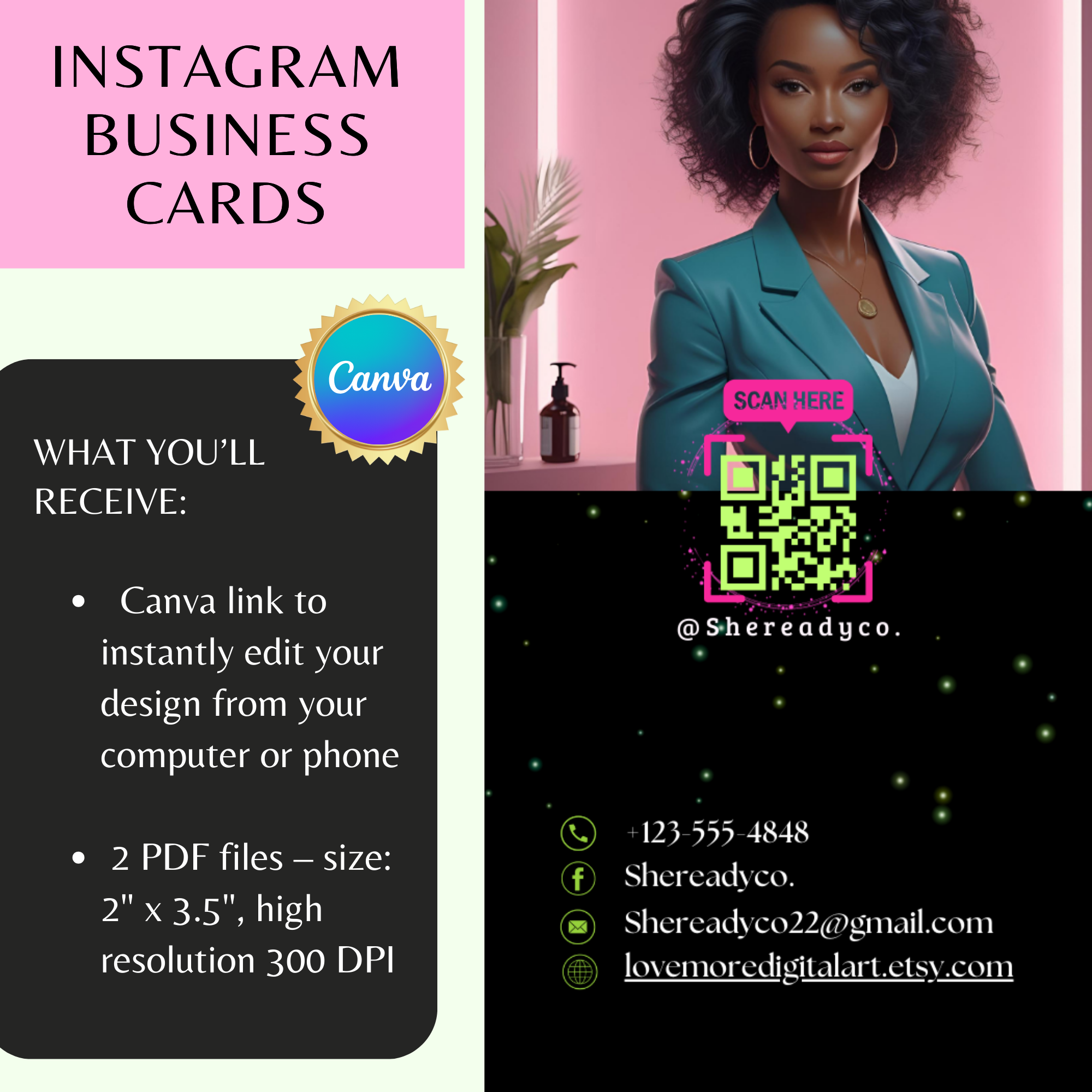 Pink & Lime Green DIY Instagram Business Cards 