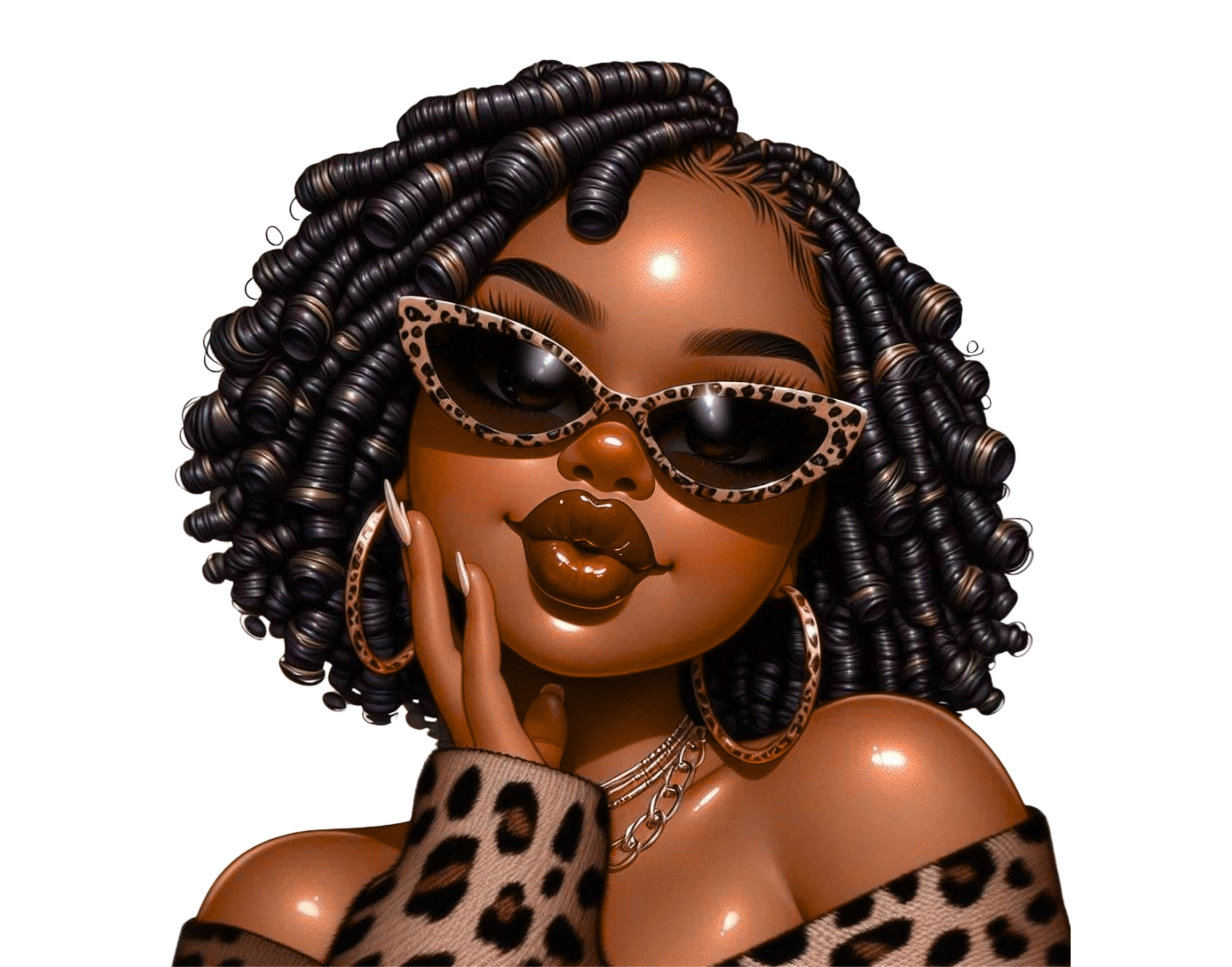 Pretty Brown Lady with Curly Hair & Sunglasses – PNG File
