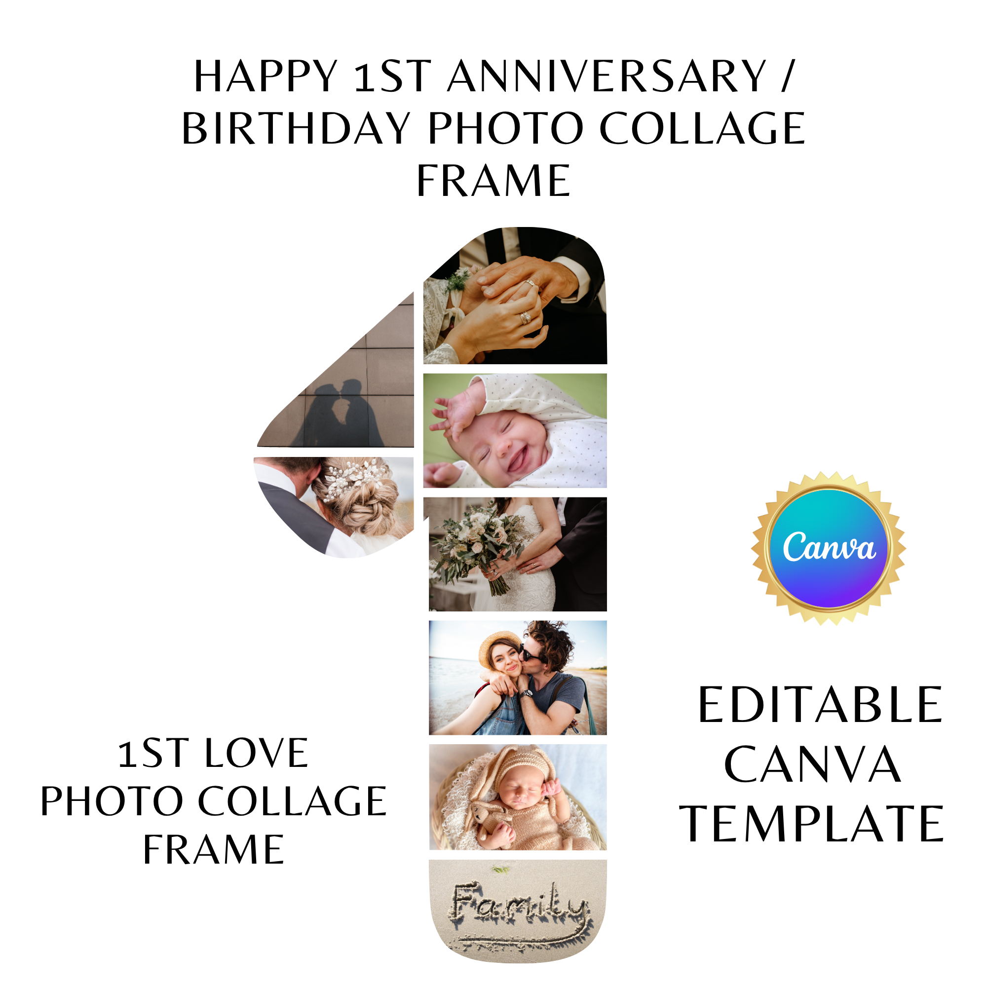  Happy 1st Anniversary / Birthday Photo Collage Frame – Editable Canva Template