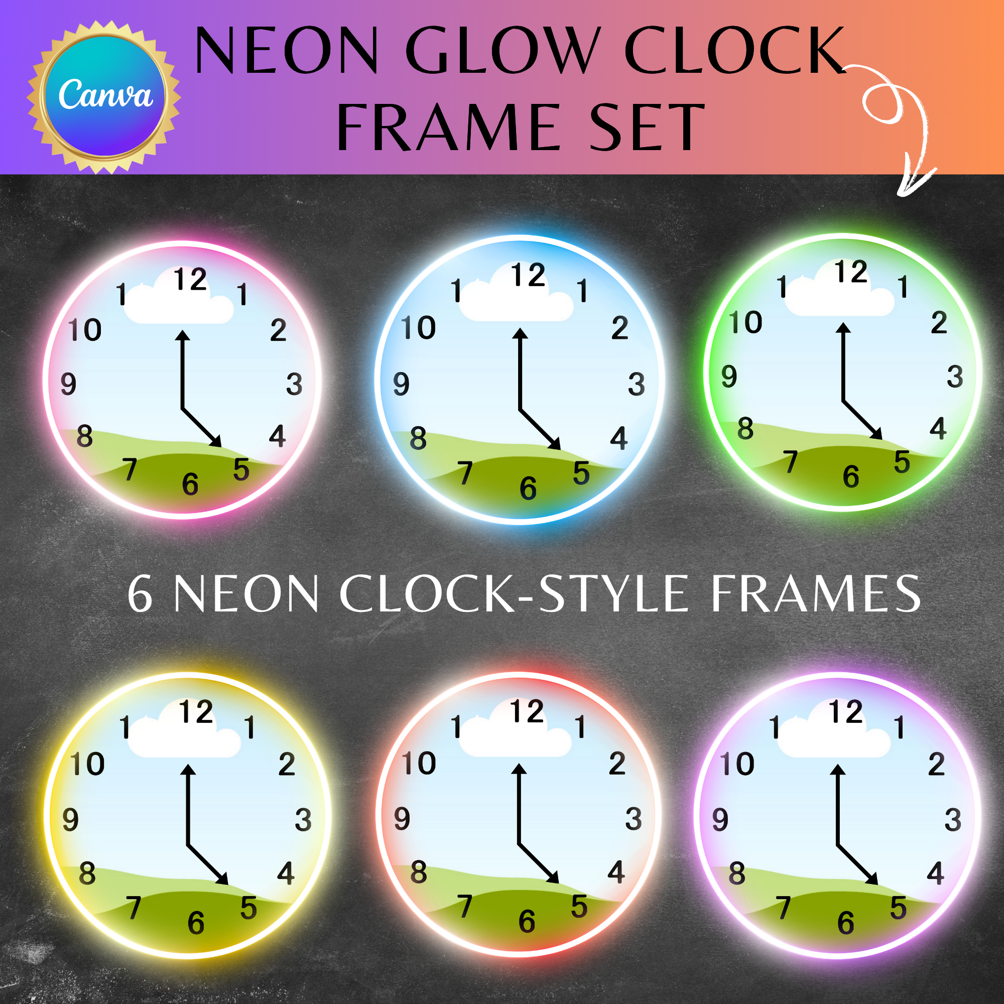 Neon Glow Clock Frame Set 