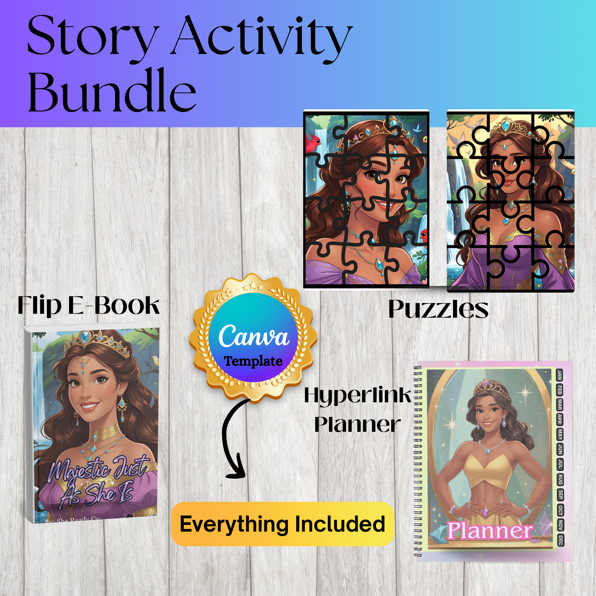  Majestic Just As She Is Printable Bundle – Short Story E-Book | Hyperlinked Planner | Puzzle