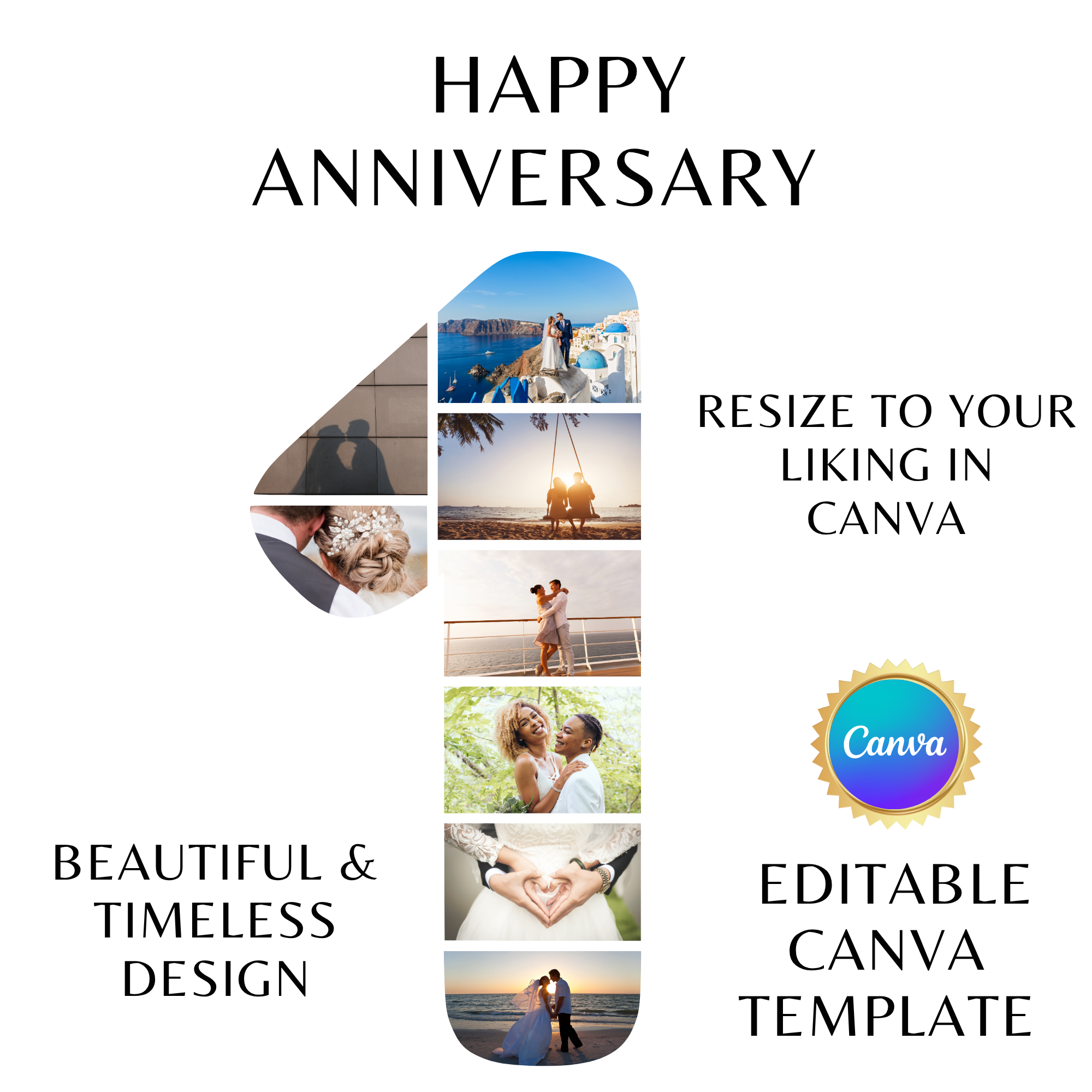  Happy 1st Anniversary / Birthday Photo Collage Frame – Editable Canva Template