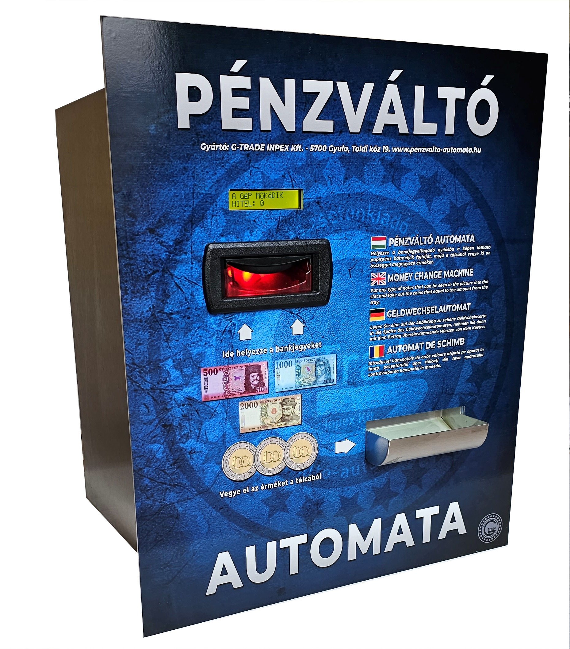 NTC-B1200 falba építhető pénzváltó automata,1 fajta érmét kezelő készülék full rozsdamentes kivitelben