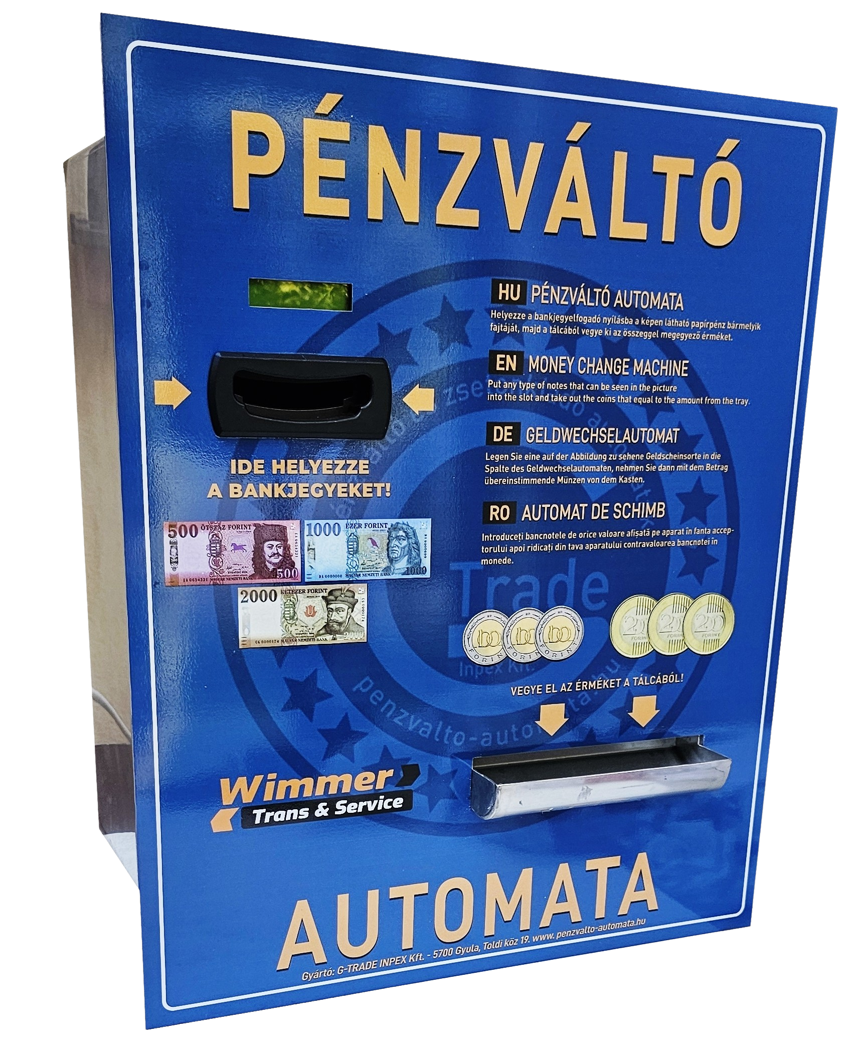 NTC-B6000 falba szerelhető pénzváltó automata full rozsdamentes, 2 fajta érmét kezelő kivitelben