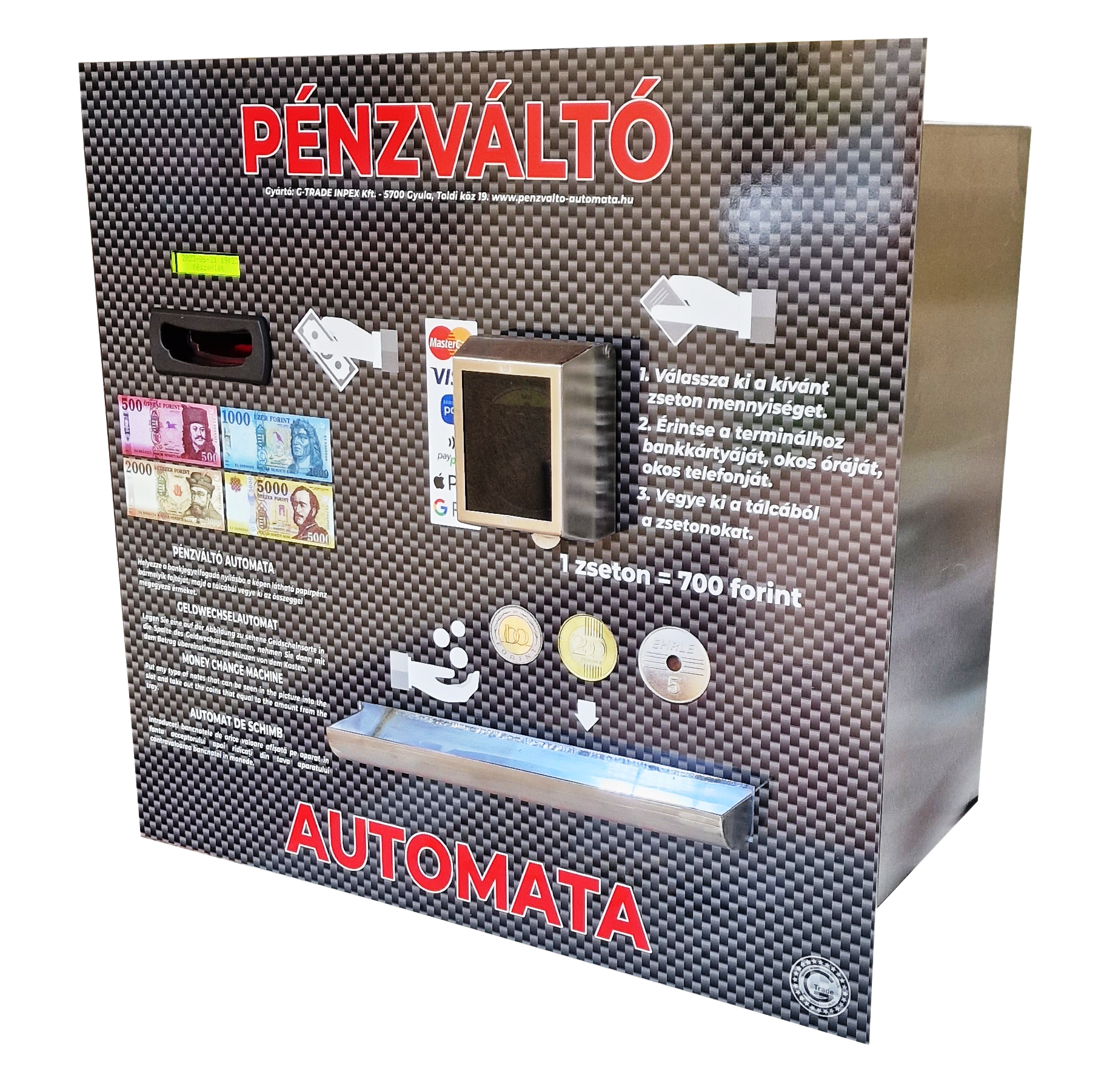 NTC-B9000NY falba szerelhető rozsdamentes pénzváltó automata,bankkártya terminállal szerelve,3 fajta érmét kezelő készülék