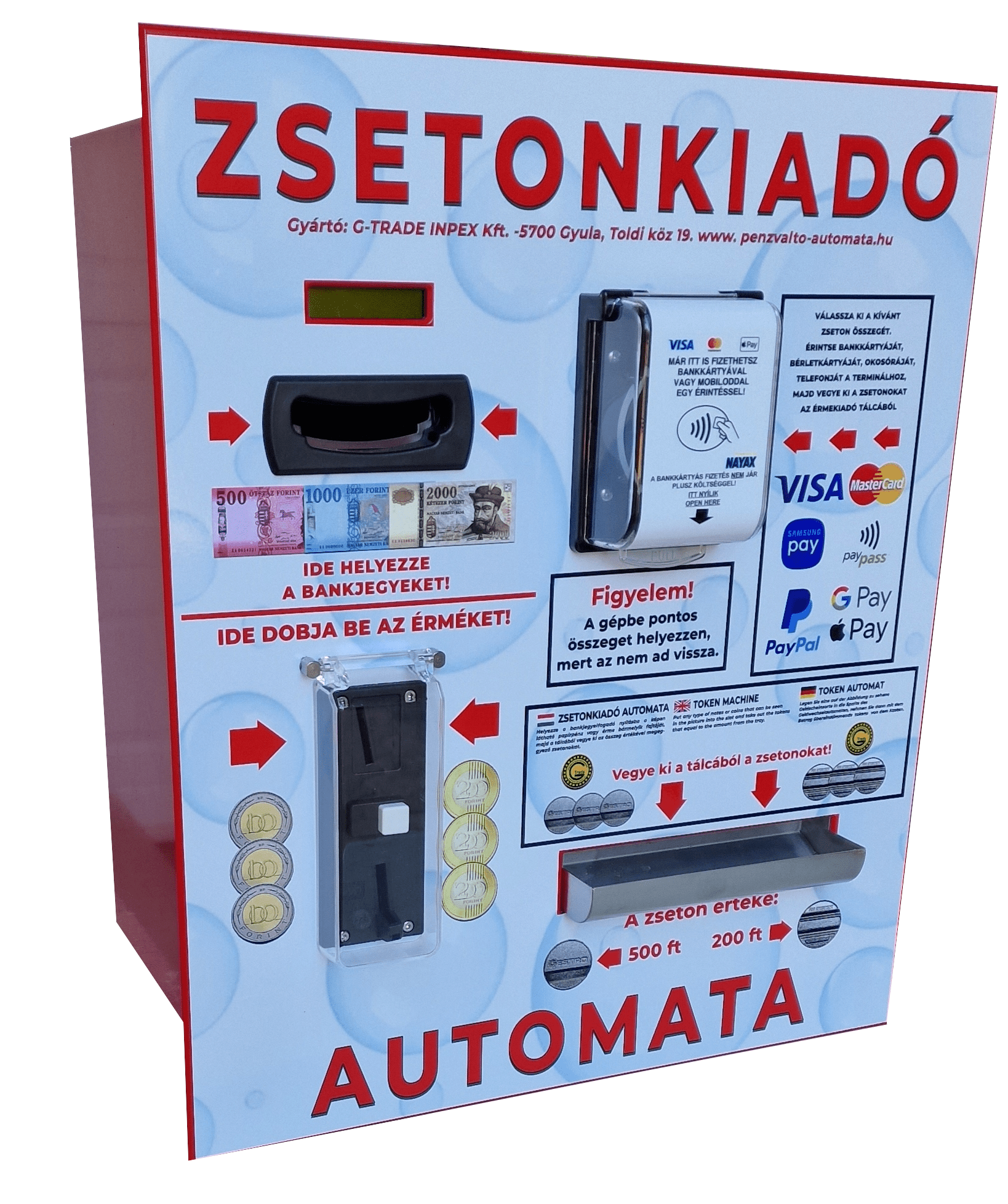 NTC-B6000ZSNB   falba építhető zsetonkiadó érmevizsgálóval,bankjegyelfogadóval és bankkártya terminállal szerelve,2 fajta érmét kezelő készülék