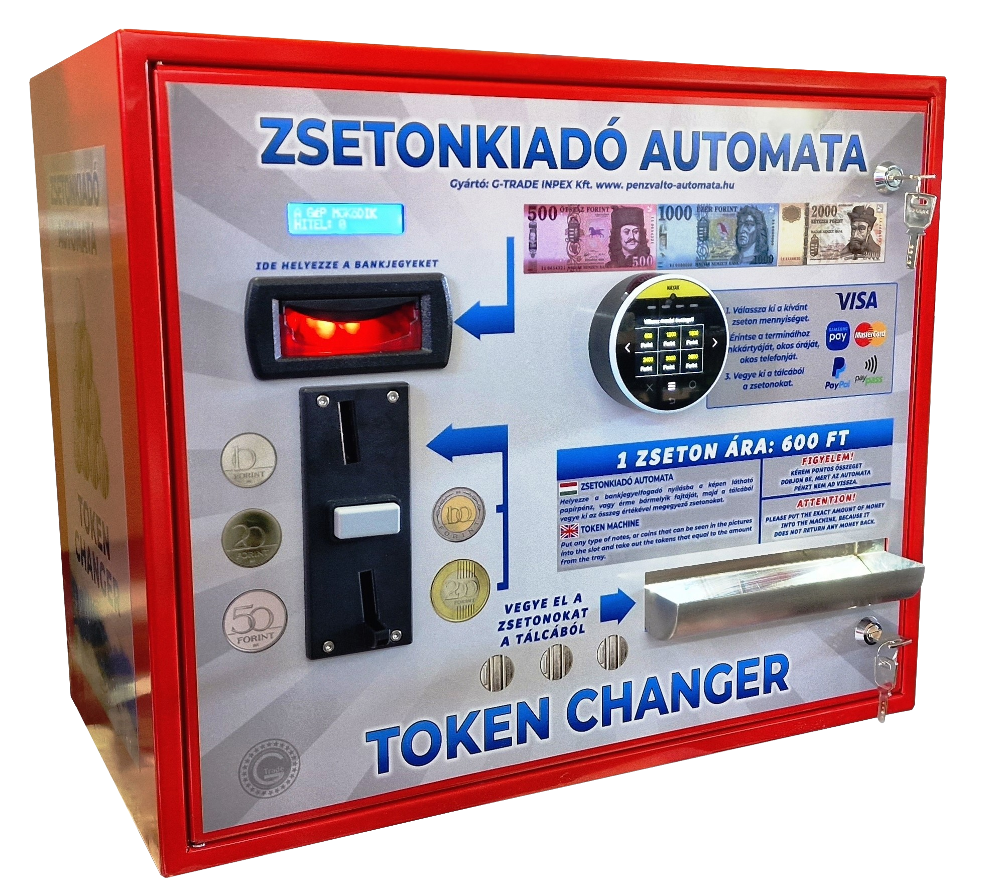 NTC-2400TNB falra szerelhető zsetonkiadó amely túlfizetés esetén visszaad,2 fajta érmét kezelő készülék