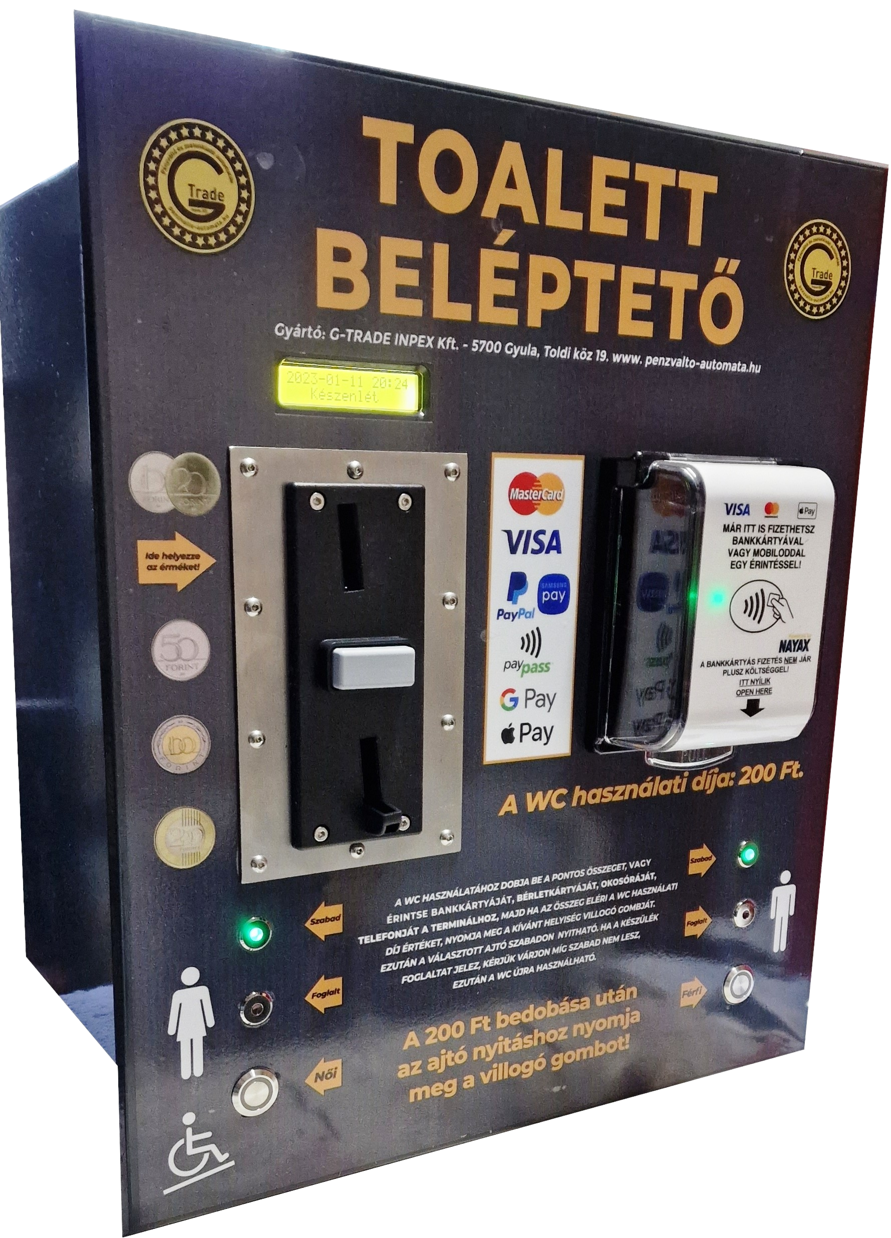 DOS-2 beléptető rendszer foglaltságérzékelővel és bankkártya terminállal kiegészítve,két ajtót kezelő készülék