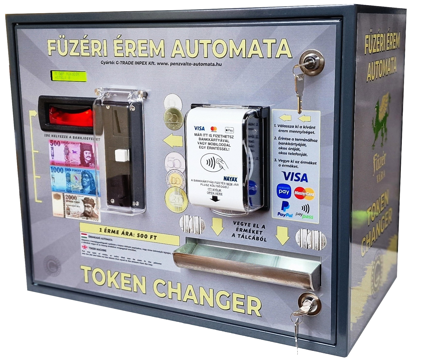 NTC-2400TNB falra szerelhető zsetonkiadó amely túlfizetés esetén visszaad,2 fajta érmét kezelő készülék