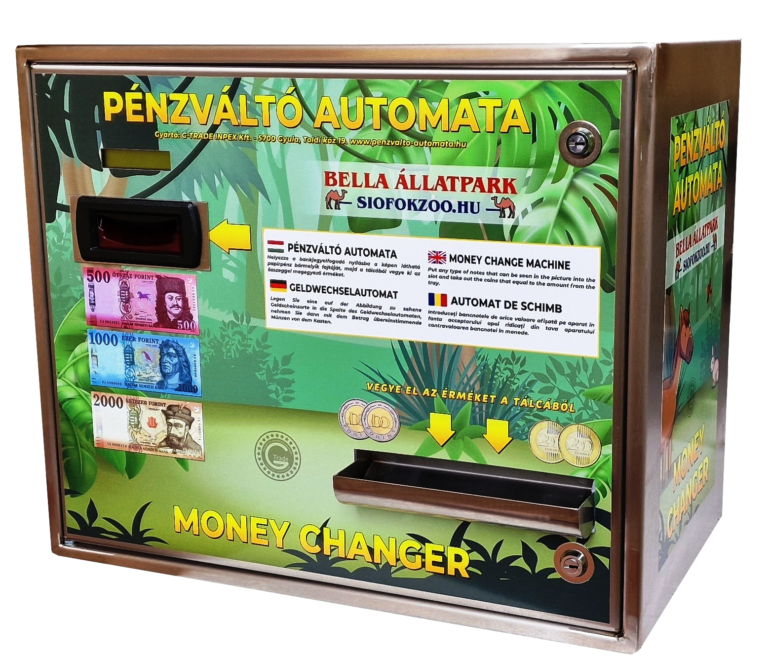 NTC-2400  falra szerelhető pénzváltó automata,rozsdamentes kivitelben, 2 fajta érmét kezelő készülék