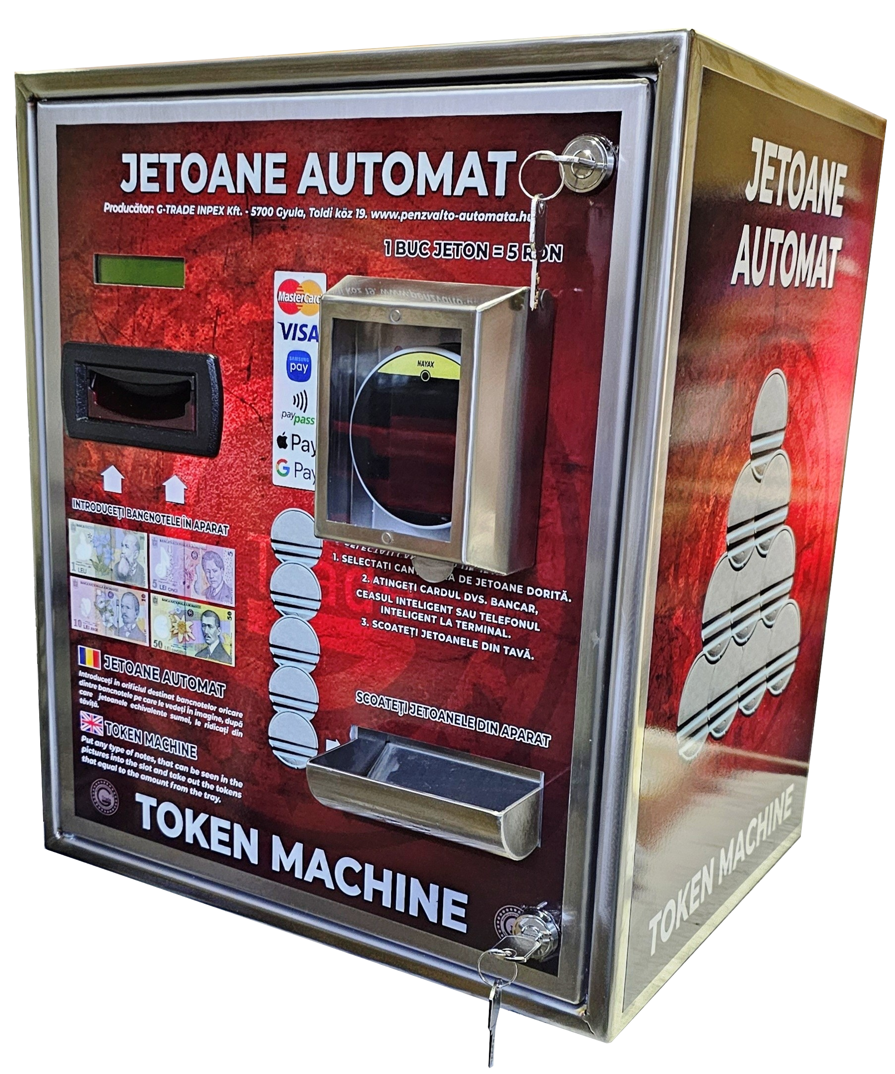 NTC-1200NRO falra szerelhető zsetonkiadó automata bankkártyás fizetéssel,Román kivitelben