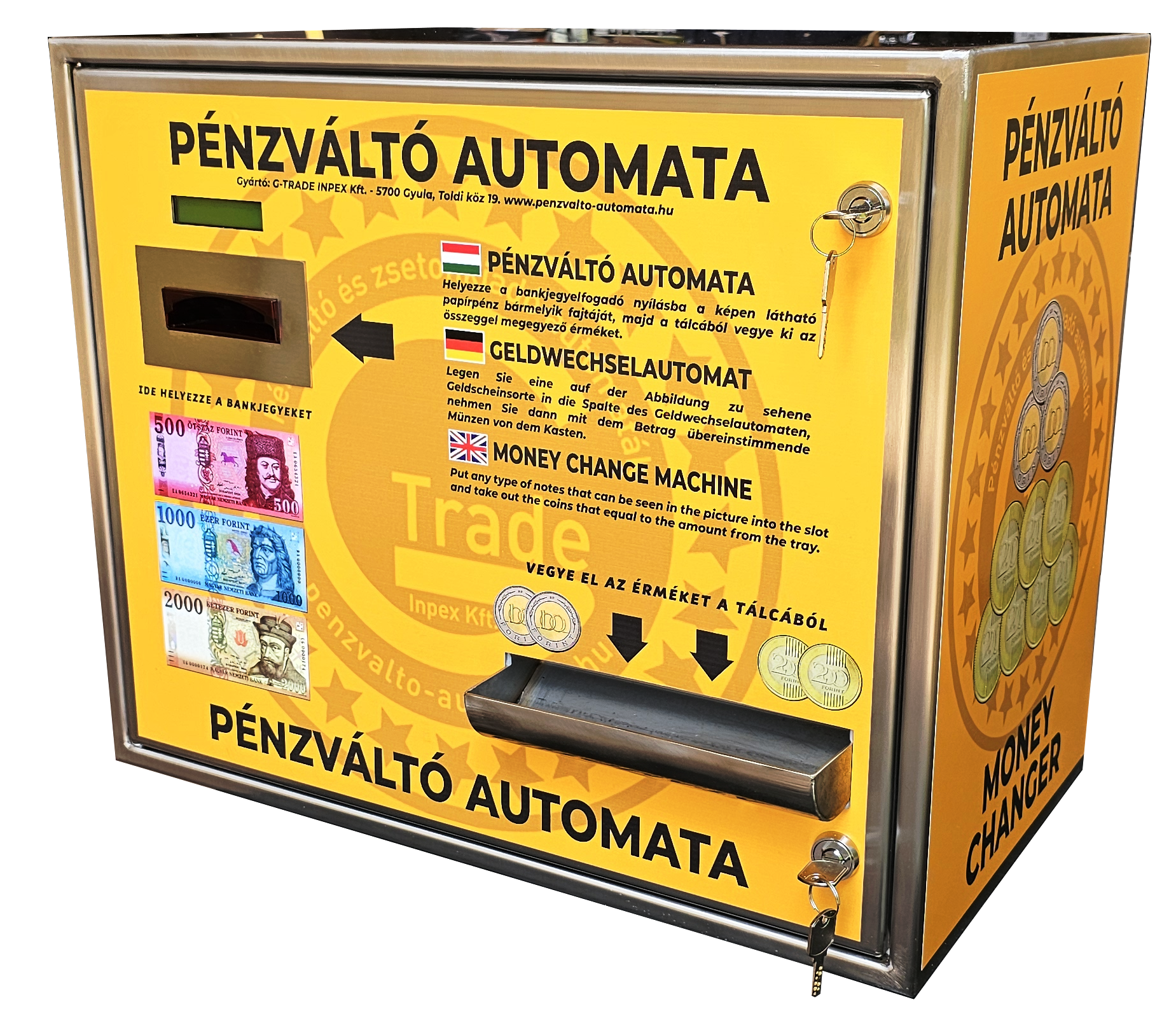 NTC-2400 falra szerelhető pénzváltó automata,rozsdamentes kivitelben, 2 fajta érmét kezelő készülék