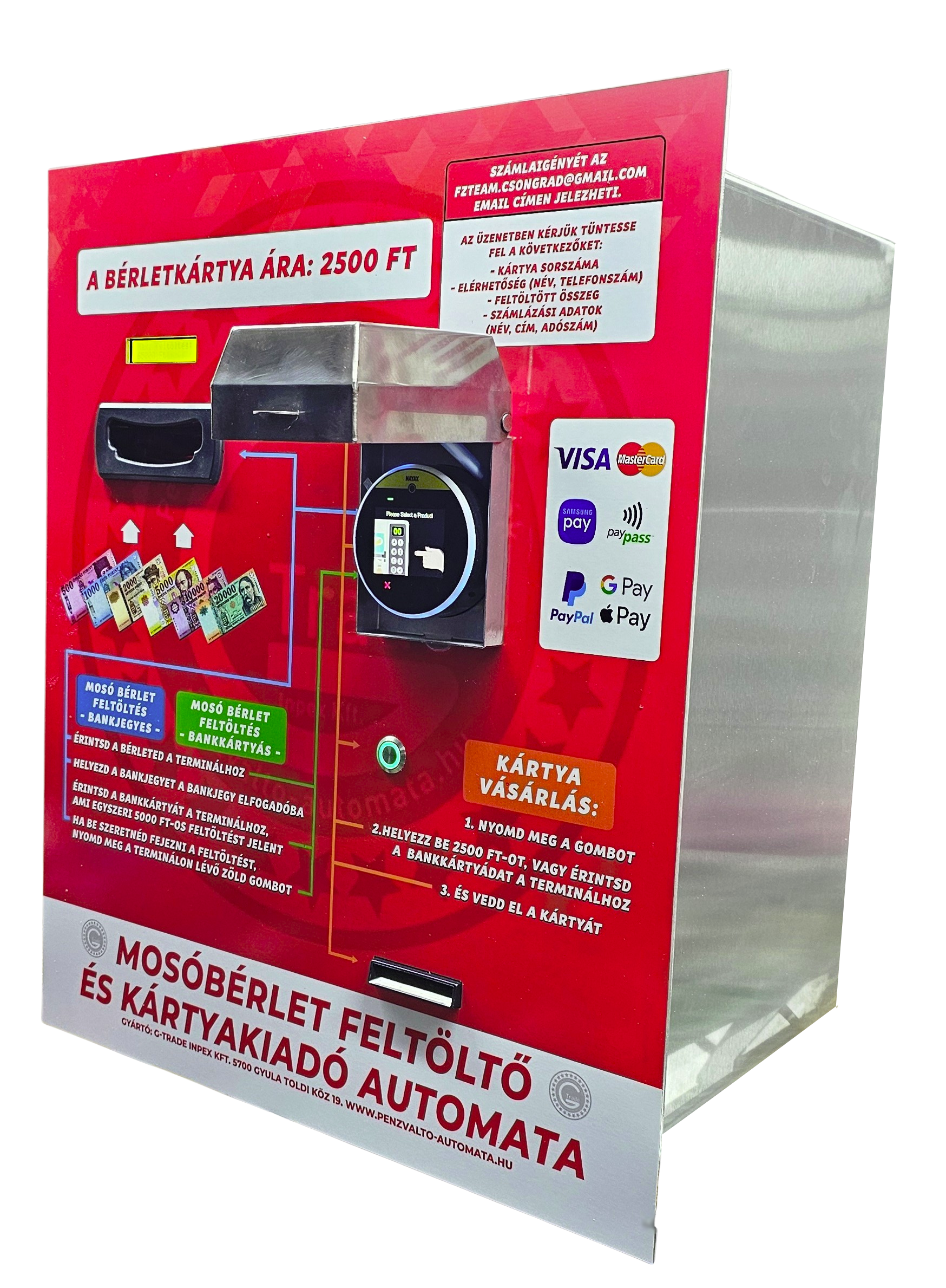 NTC-CRLB6000 falba szerelhető bérletkártya kiadó és feltöltő automata