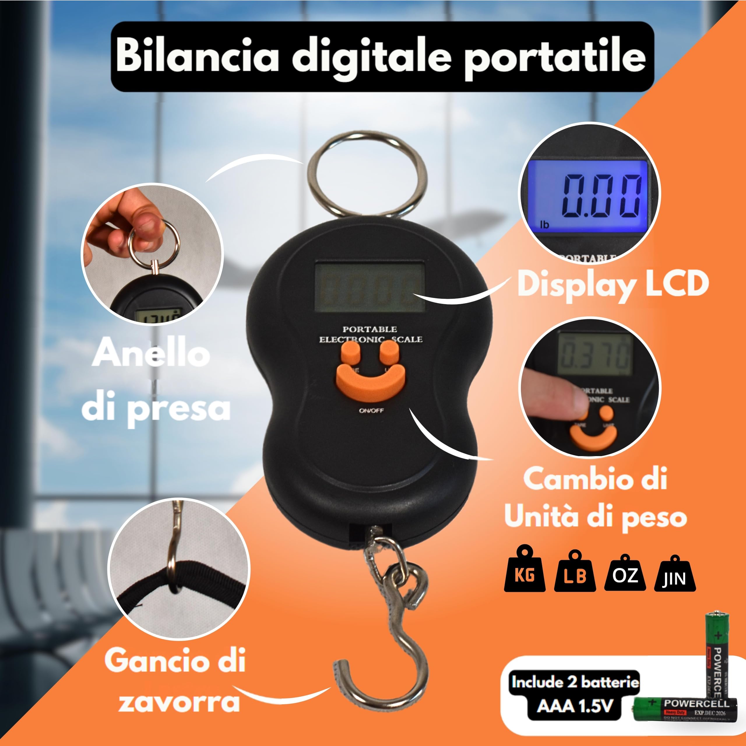 Kit da Viaggio composto da Bilancia per Valigia e Adattatore Universale per Prese di Corrente