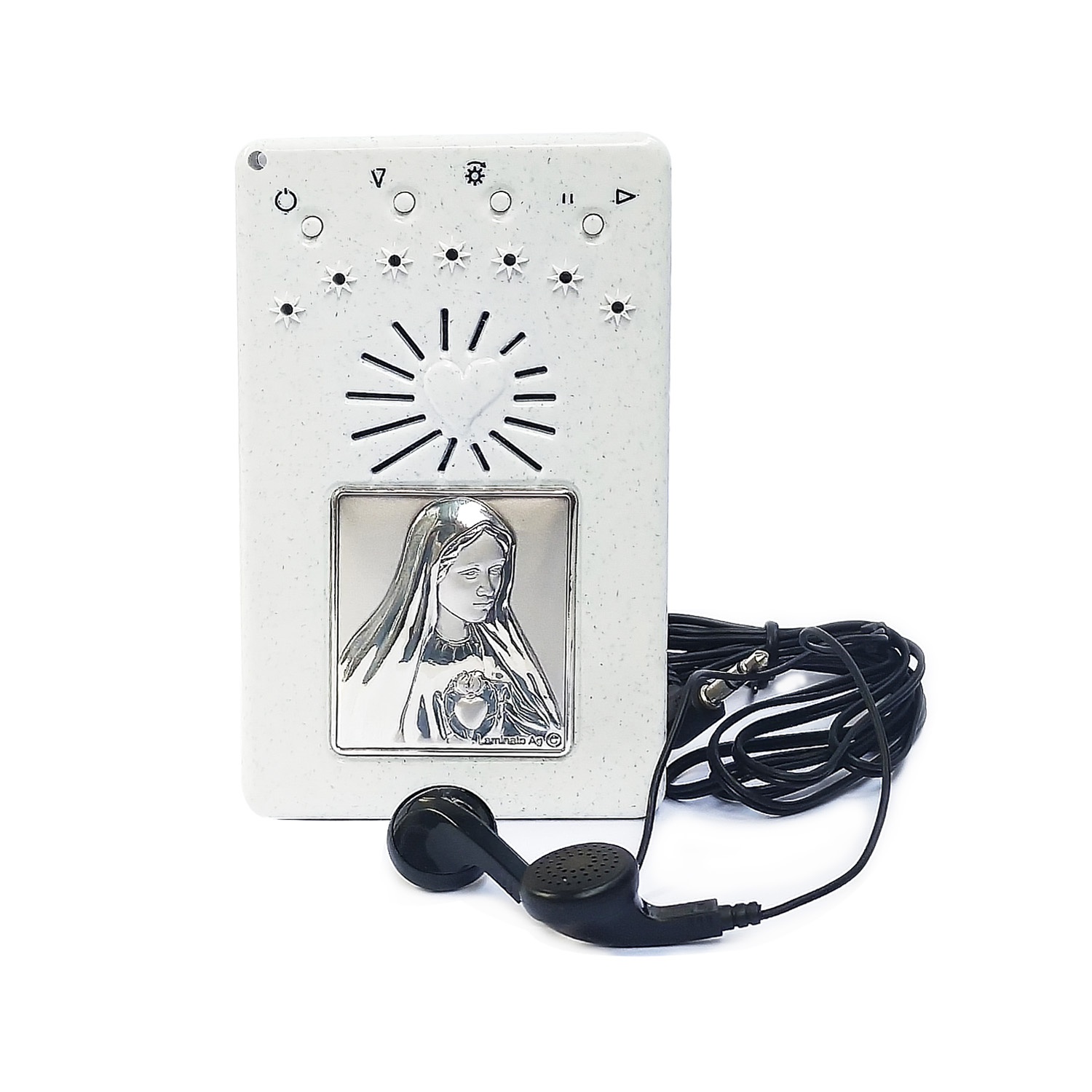 Rosario Elettronico con Coroncina colore Bianco in Lingua Italiana con Immagine di Maria in Argento