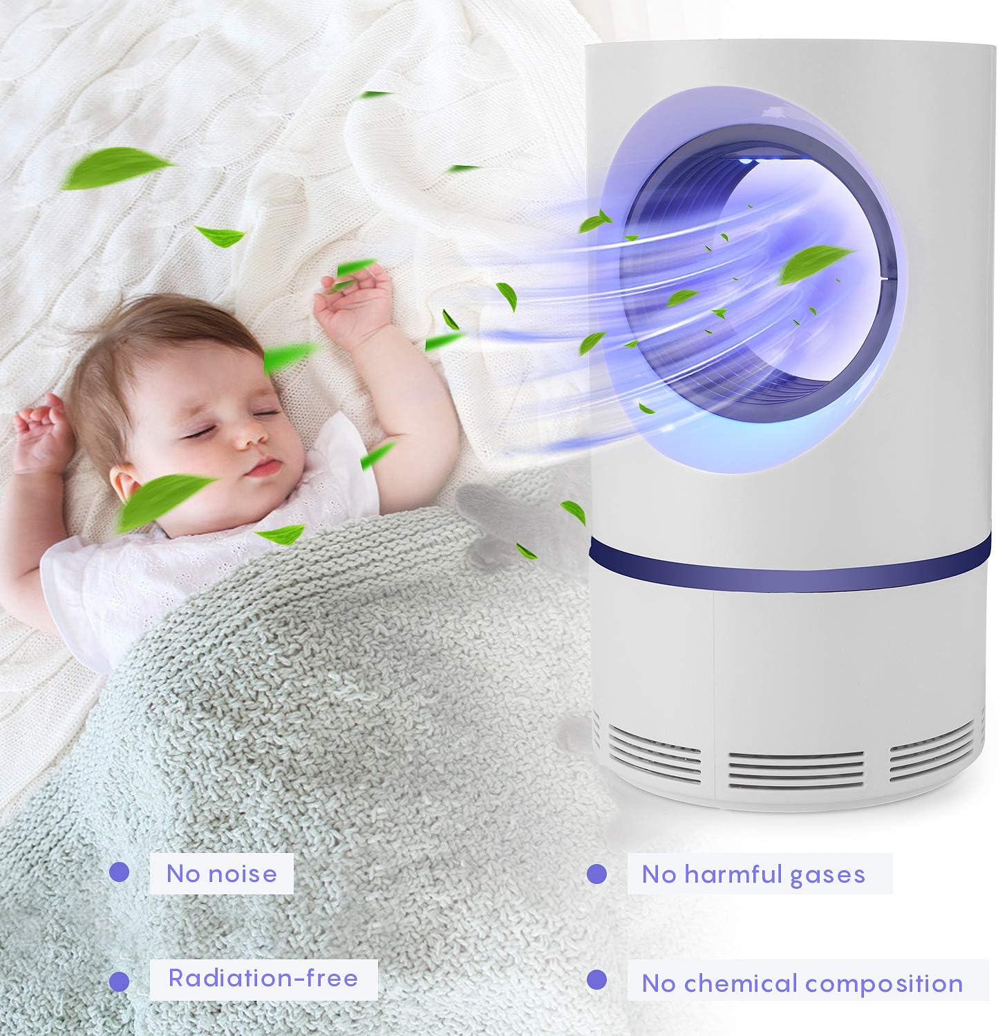 Repelux - Lampada Anti Zanzare e Insetti Volanti - Attira e Intrappola - USB - Lampada Antizanzare UV con Aspirazione Silenziosa – Trappola Elettronica USB per Interni