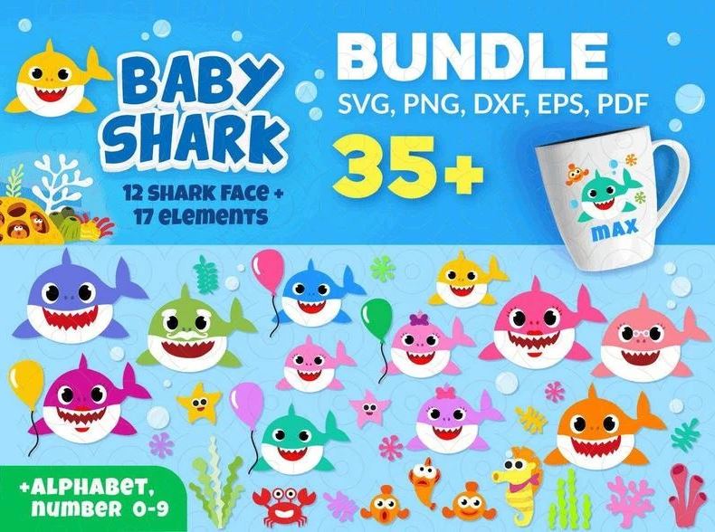 135 Designs Baby Shark Svg Bundle Vectors