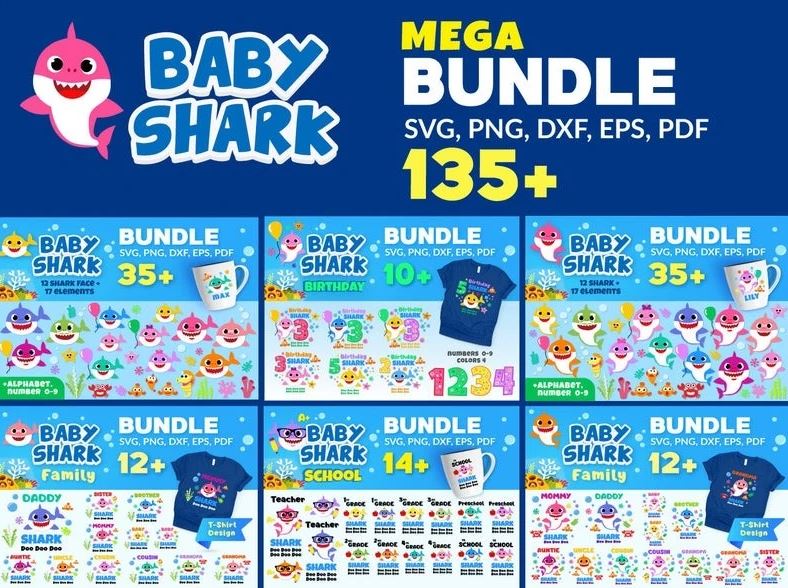 135 Designs Baby Shark Svg Bundle Vectors