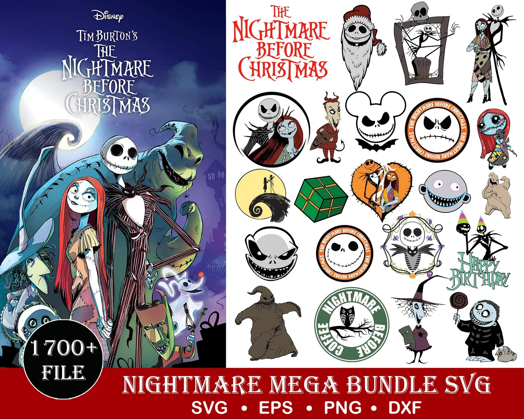 Nightmare Before Christmas SVG Bundle | 1700+ Files for Cricut & Silhouette – SVG, PNG, EPS, DXF Formats