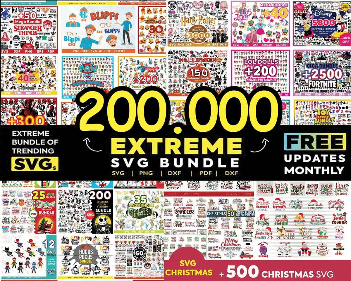 200,000 SVG Design Mega Bundle | Includes 300 Themed Bundles for Cricut & Silhouette