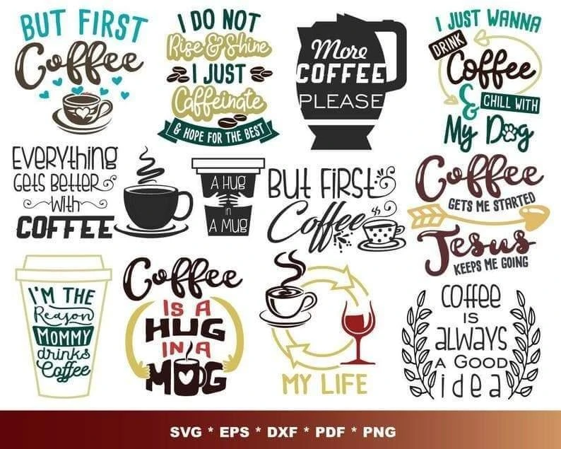 300+ Coffee SVG Bundle | DXF, PNG, EPS Files for Cricut & Silhouette