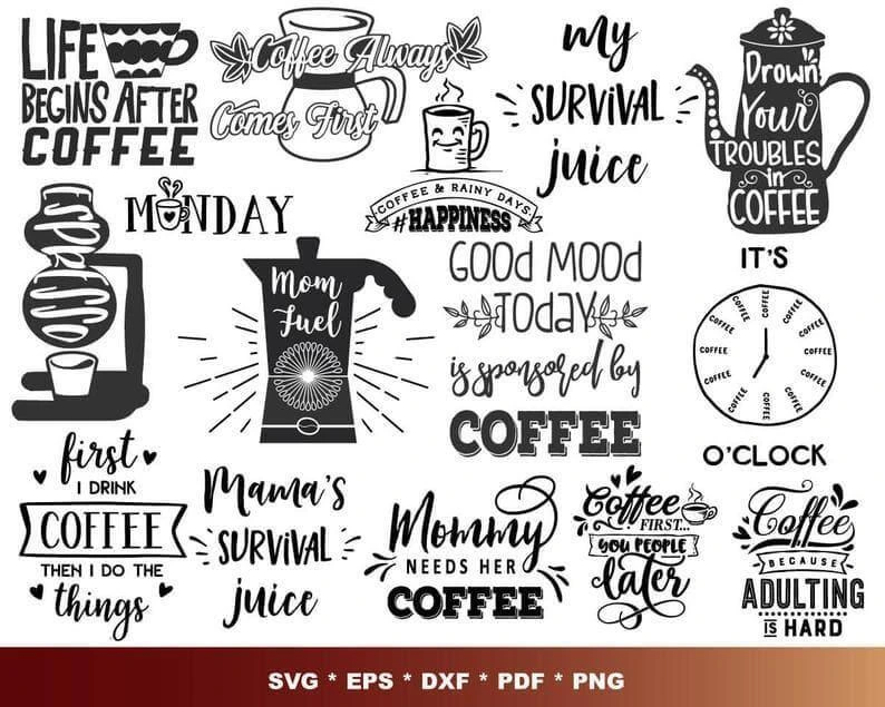 300+ Coffee SVG Bundle | DXF, PNG, EPS Files for Cricut & Silhouette
