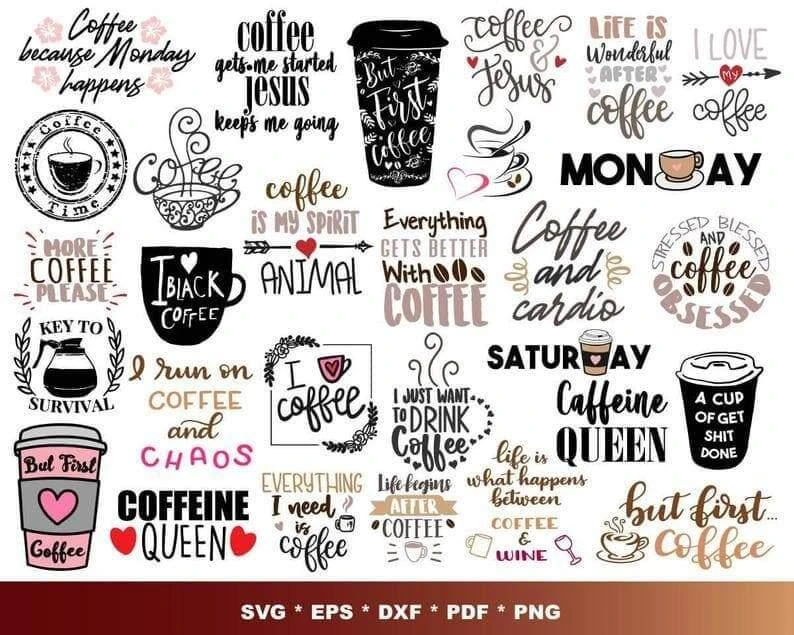 300+ Coffee SVG Bundle | DXF, PNG, EPS Files for Cricut & Silhouette