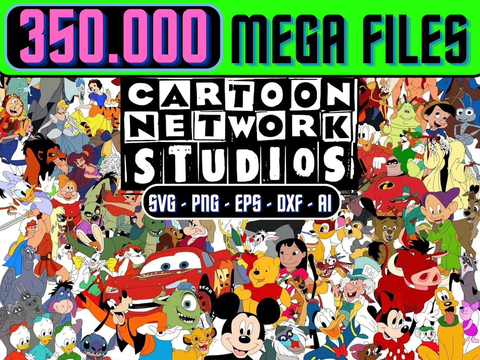 350,000+ Cartoon SVG Mega Bundle | Silhouette, Cricut, Digital Prints, Cartoon Characters