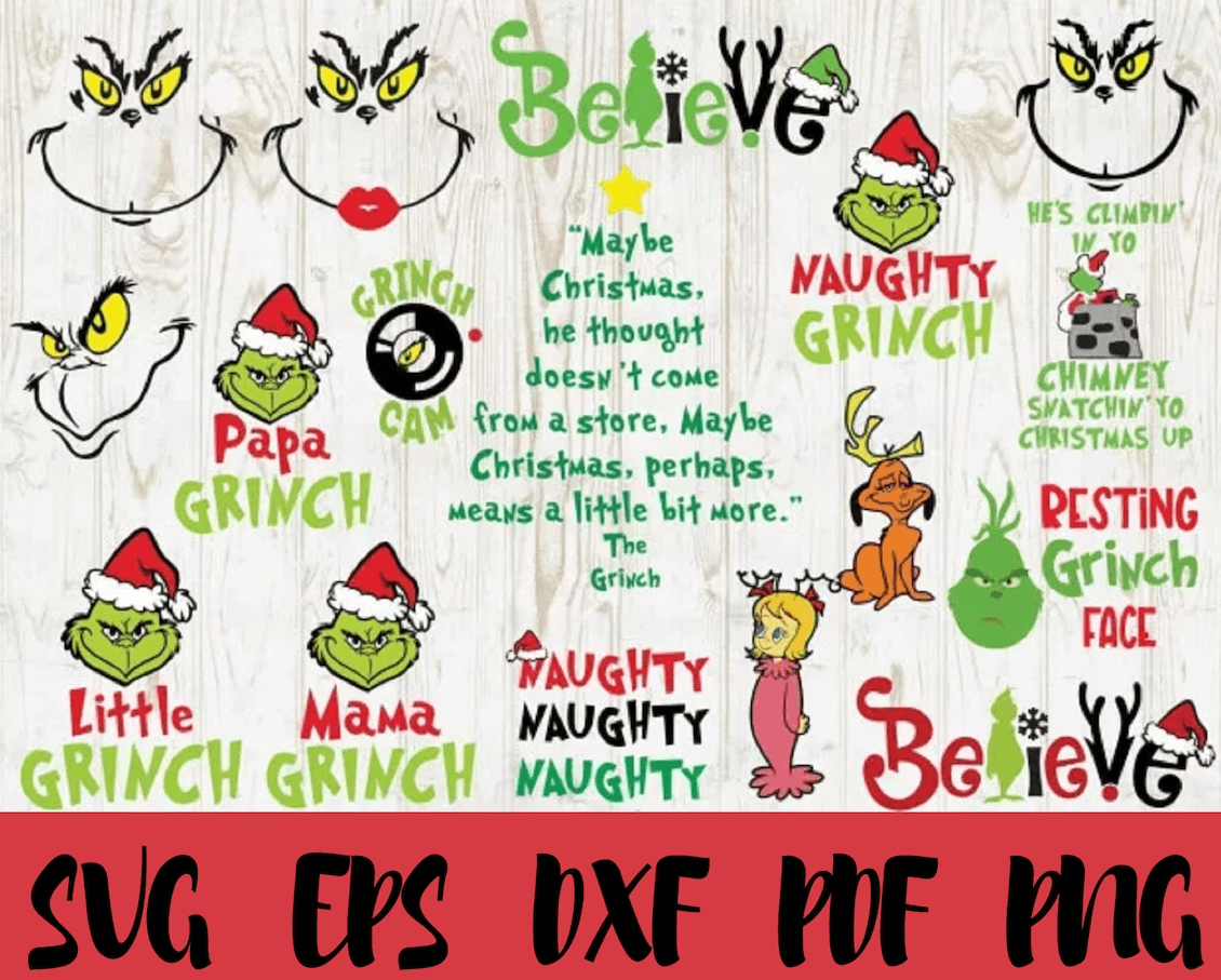 Grinch SVG Files: Grinch Face SVGs, Hand Designs & More for Crafts