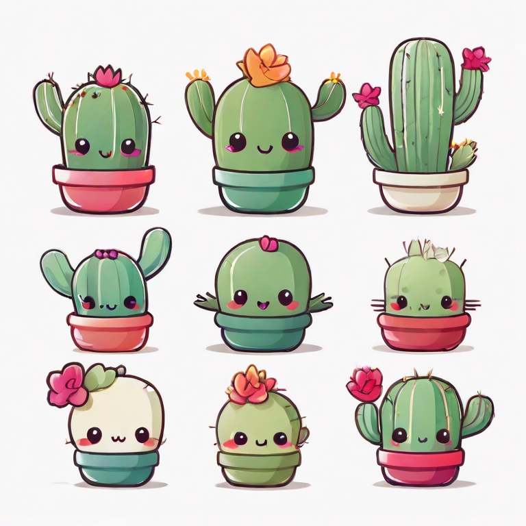 Cute Kawaii Cactus Digital Stickers – PNG Files