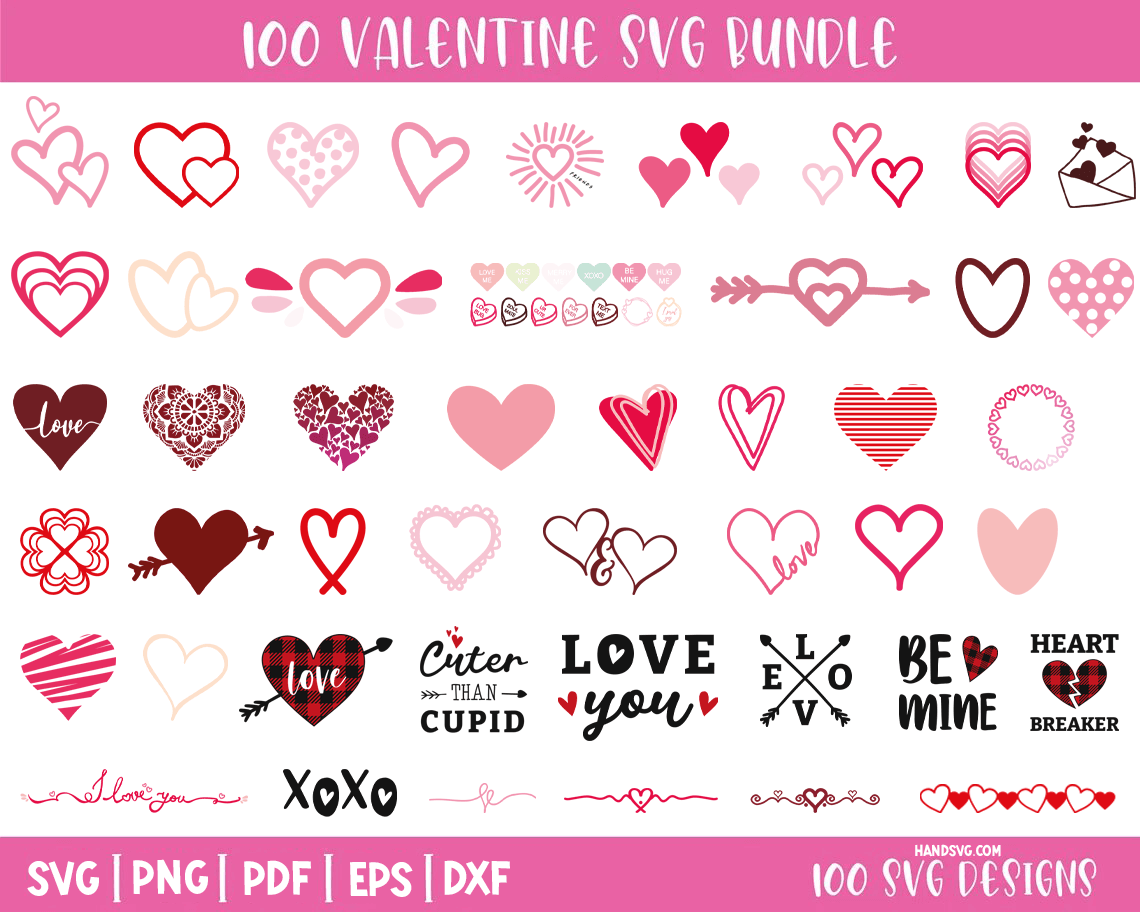 100+ Happy Valentine’s Day SVG Bundle | Trending Valentine Designs | Love & Heart SVGs for Cricut & Sublimation
