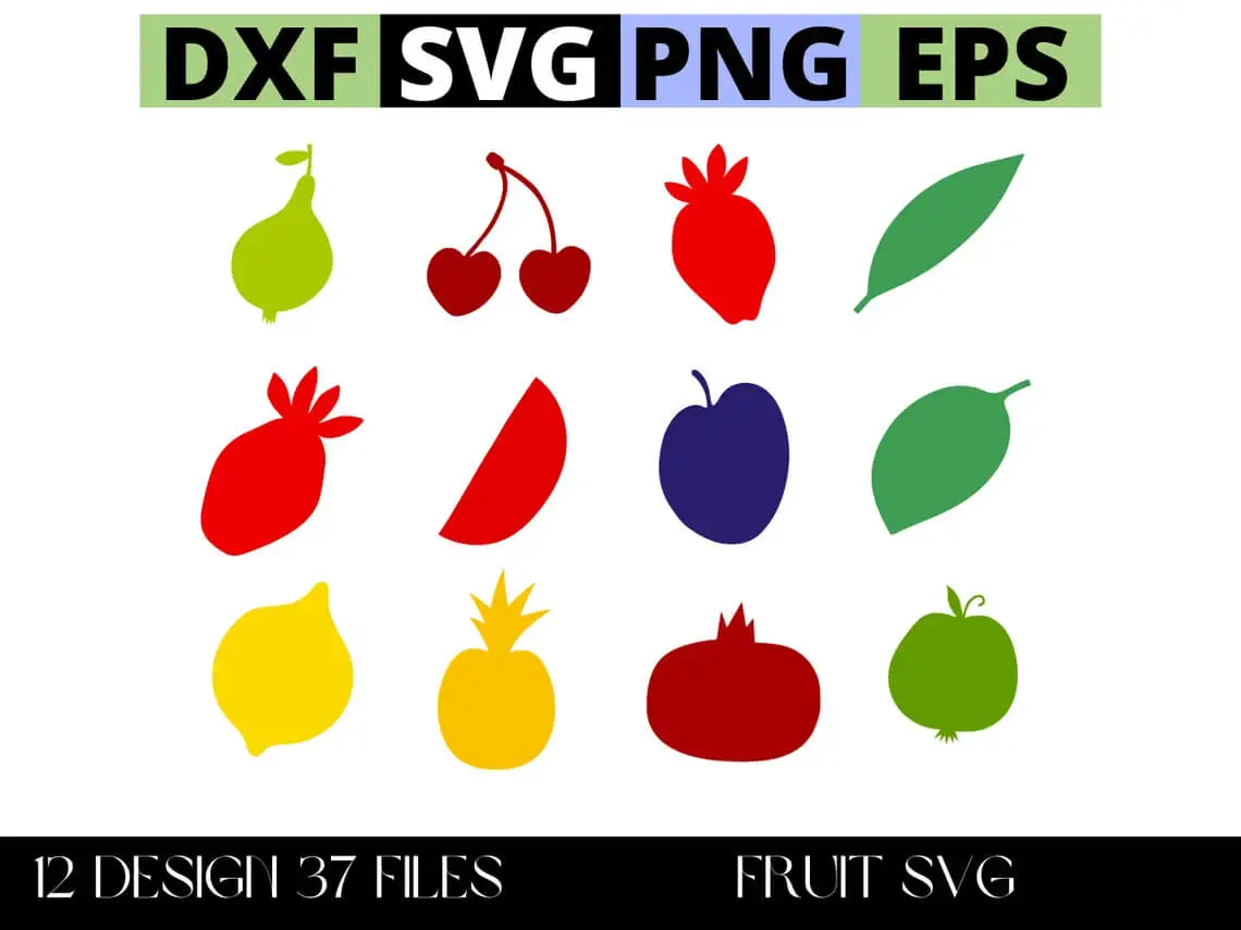 Fruit SVG Bundle | Cute Fruit Clipart for Cricut & Silhouette | Apple, Cherry, Lemon & More