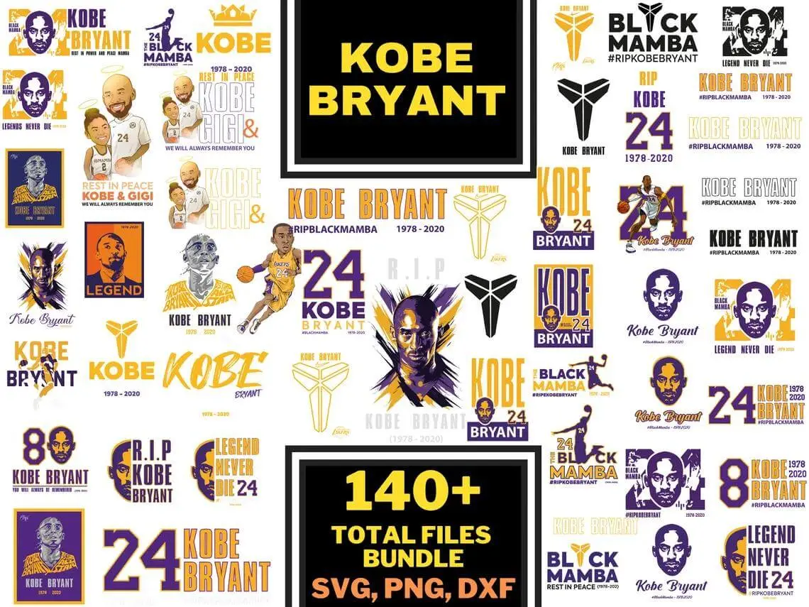 MEGA 45+ Kobe Bryant SVG Bundle | Black Mamba Basketball Cut Files | RIP Kobe SVG PNG DXF for Cricut & Silhouette | LA Lakers Designs