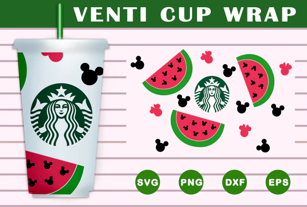 Watermelon Coffee Starbucks Wrap SVG Free Download | PNG Included