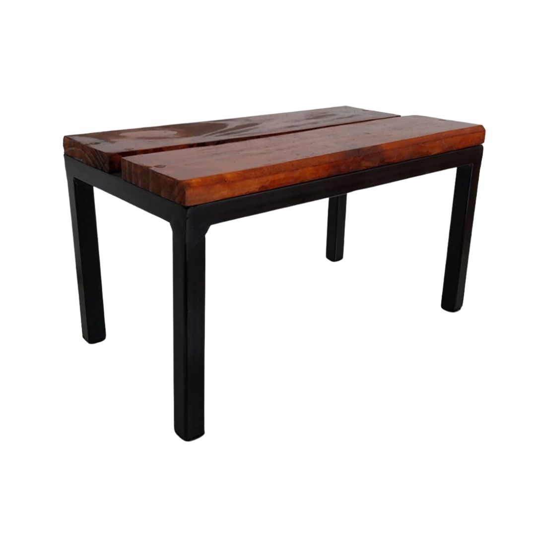 Banco De Madeira Maciça E Metal Banquinho Decoração Apoio Pé