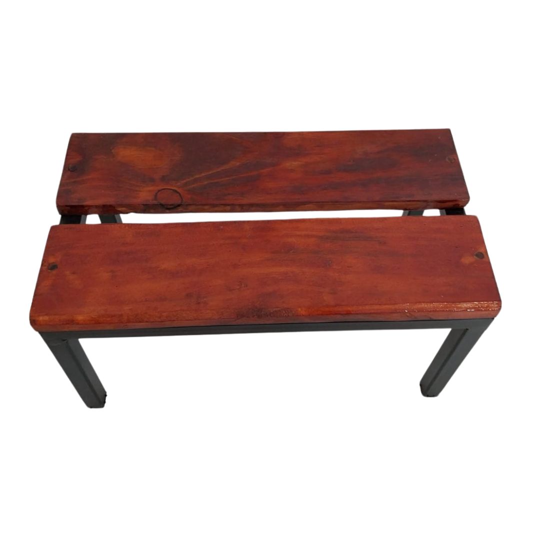 Banco De Madeira Maciça E Metal Banquinho Decoração Apoio Pé