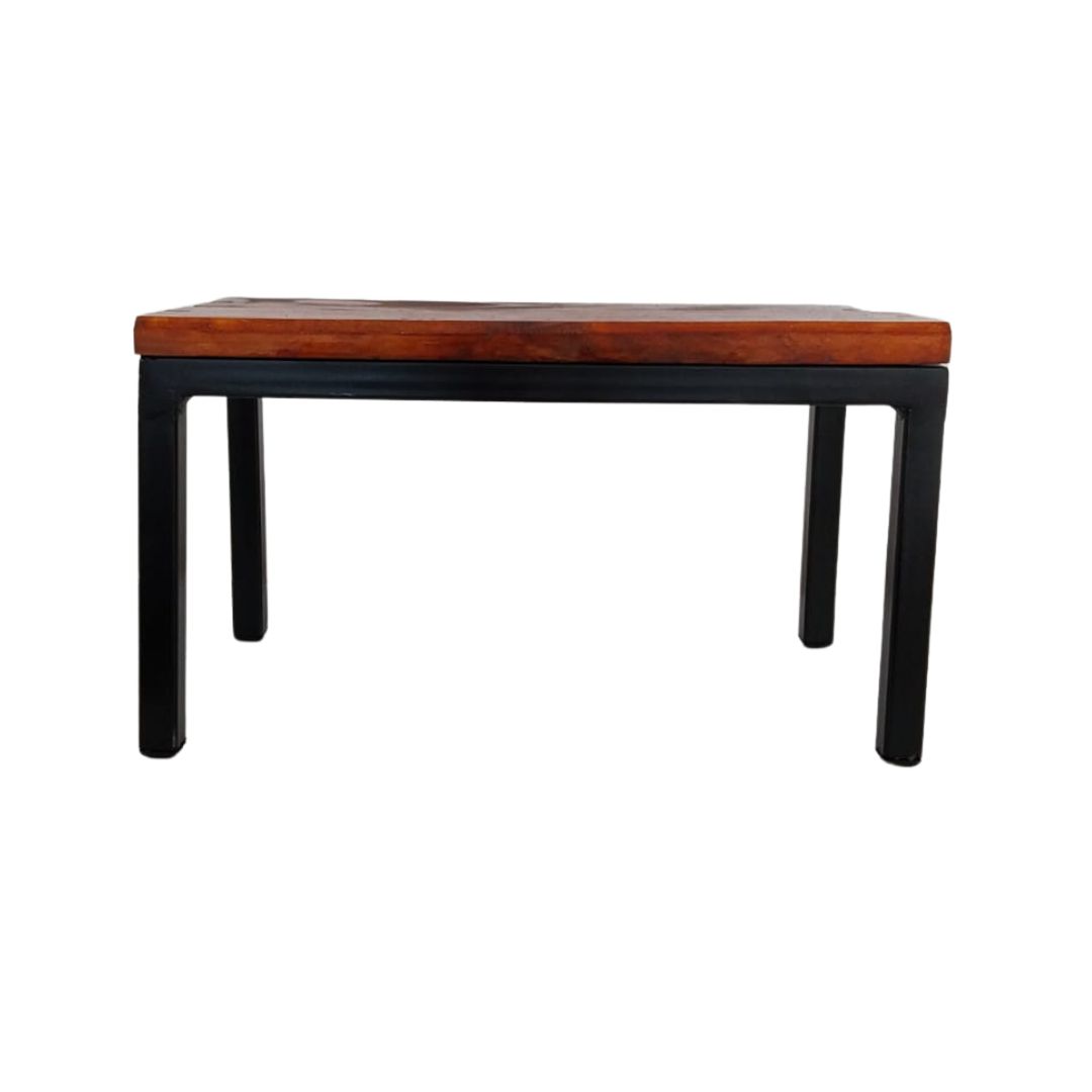 Banco De Madeira Maciça E Metal Banquinho Decoração Apoio Pé