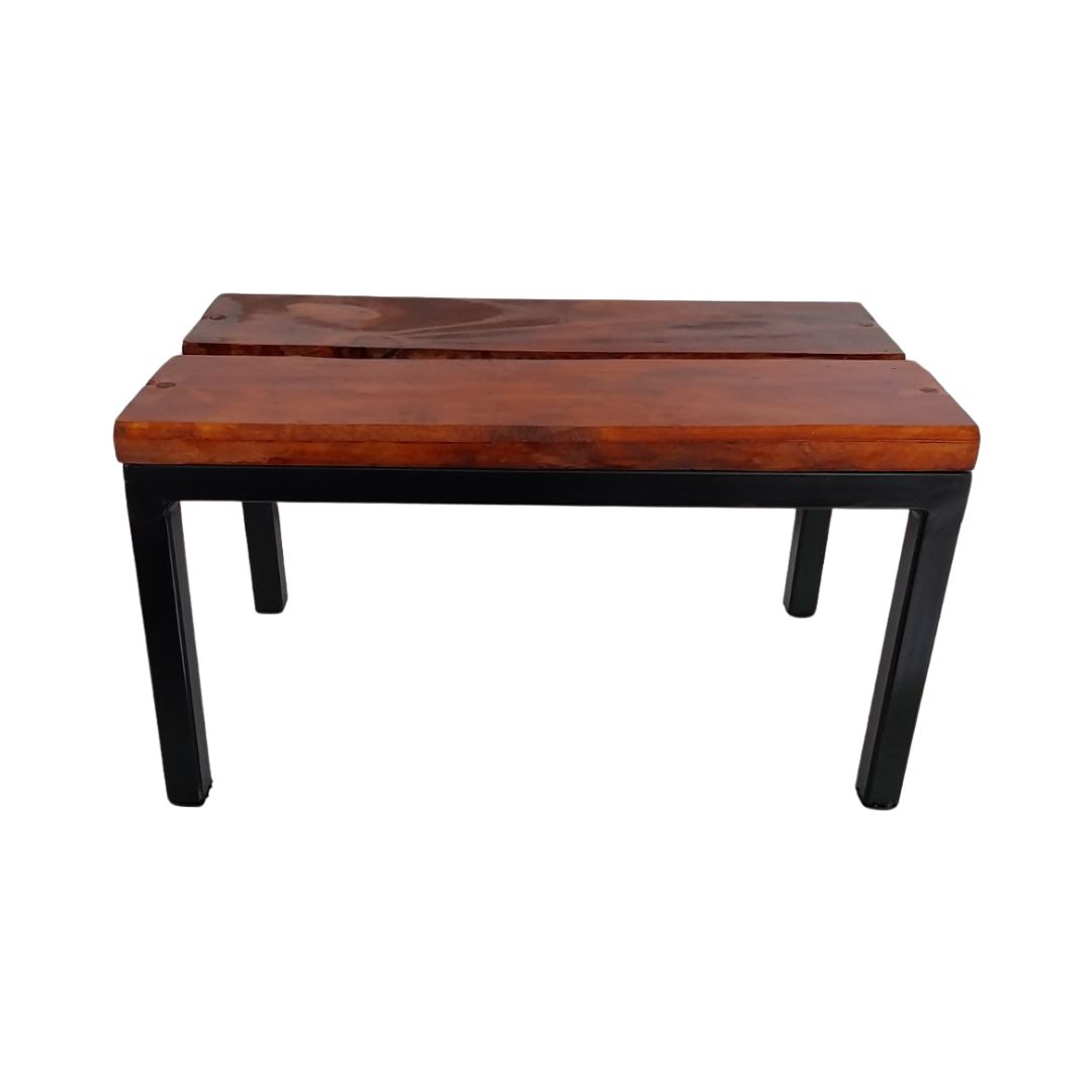 Banco De Madeira Maciça E Metal Banquinho Decoração Apoio Pé