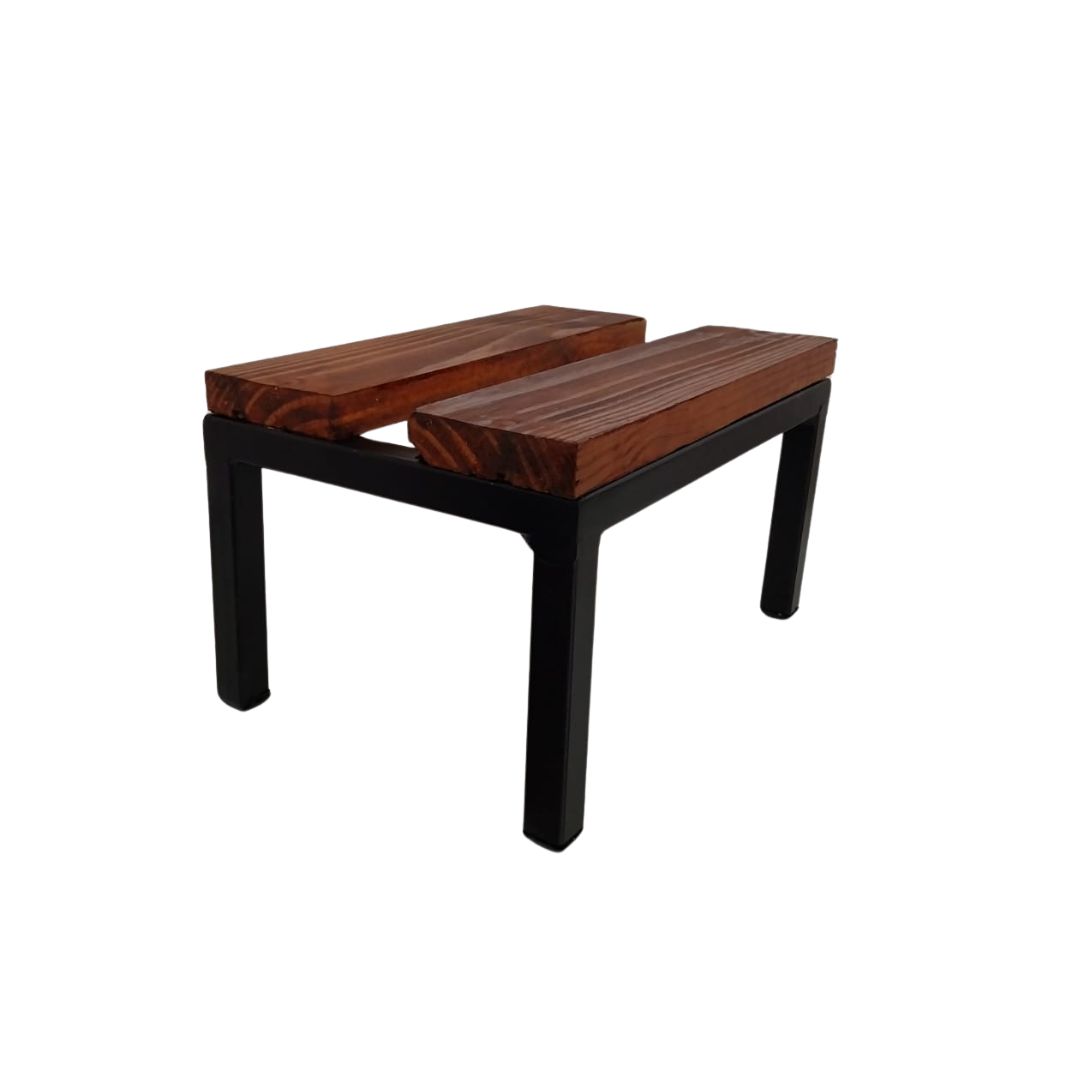 Banquinho De Madeira E Metal  Decoração Apoio Pé