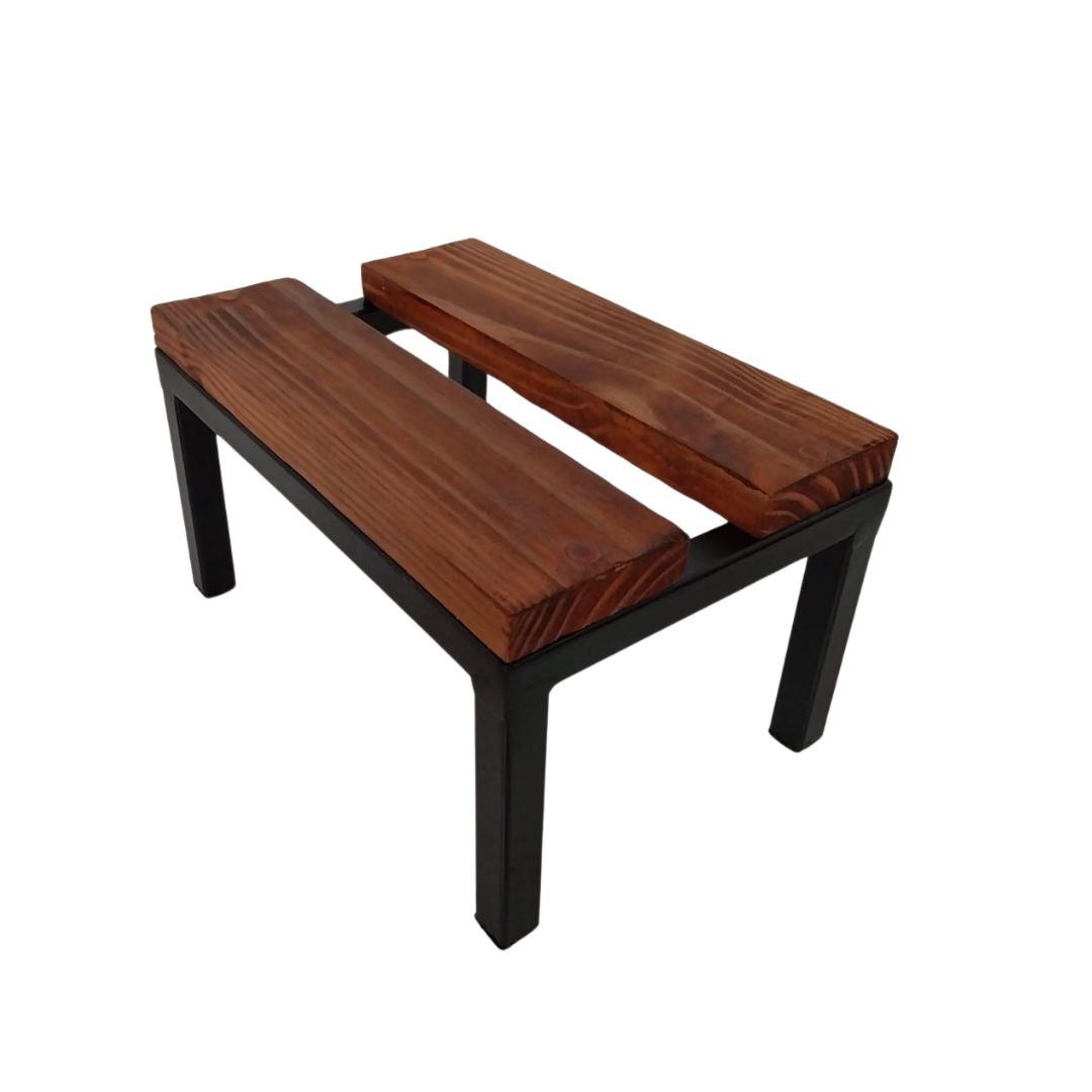 Banquinho De Madeira E Metal  Decoração Apoio Pé