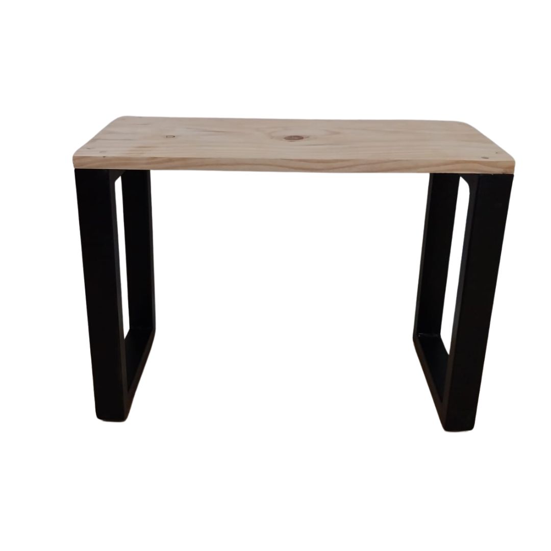 Banco Industrial Rústico Assento Madeira Maciça Pinus E Aço