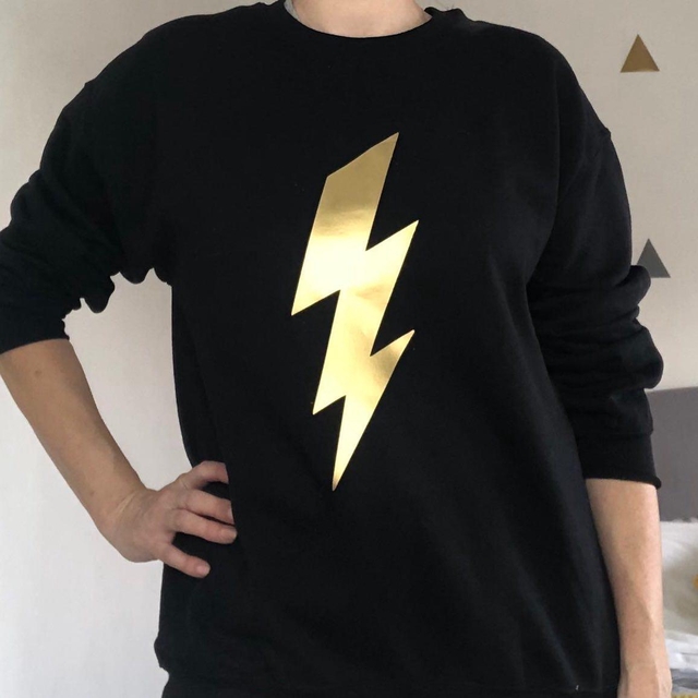 Black Sweatshirt with Golden Lightning Bolt
