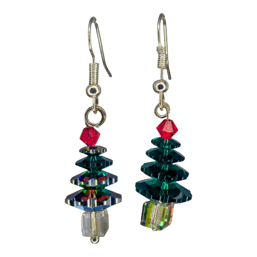 Swarovski Christmas Tree Earrings – Sparkling Green and Red Festive Elegance