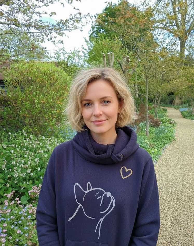 Frenchie Motif Cowl Neck Hoodie