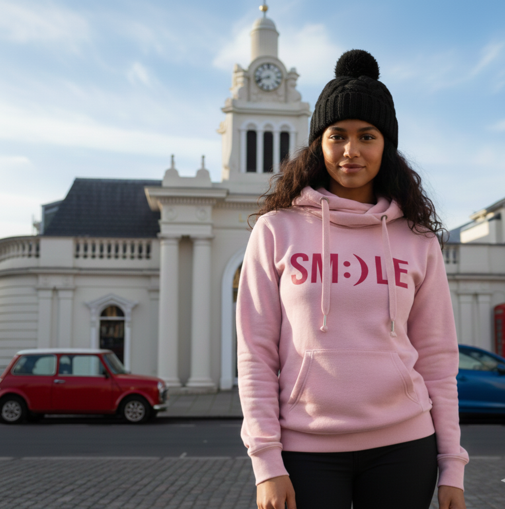 OFFER | Cosy Pink Cowl Neck "SMILE" Pullover – While Stocks Last