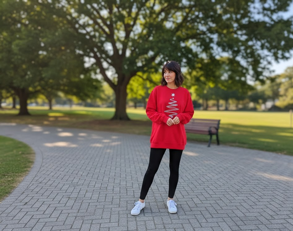 SALE | Sparkly LILAC Christmas Tree Print on RED Sweatshirt – Limited Offer