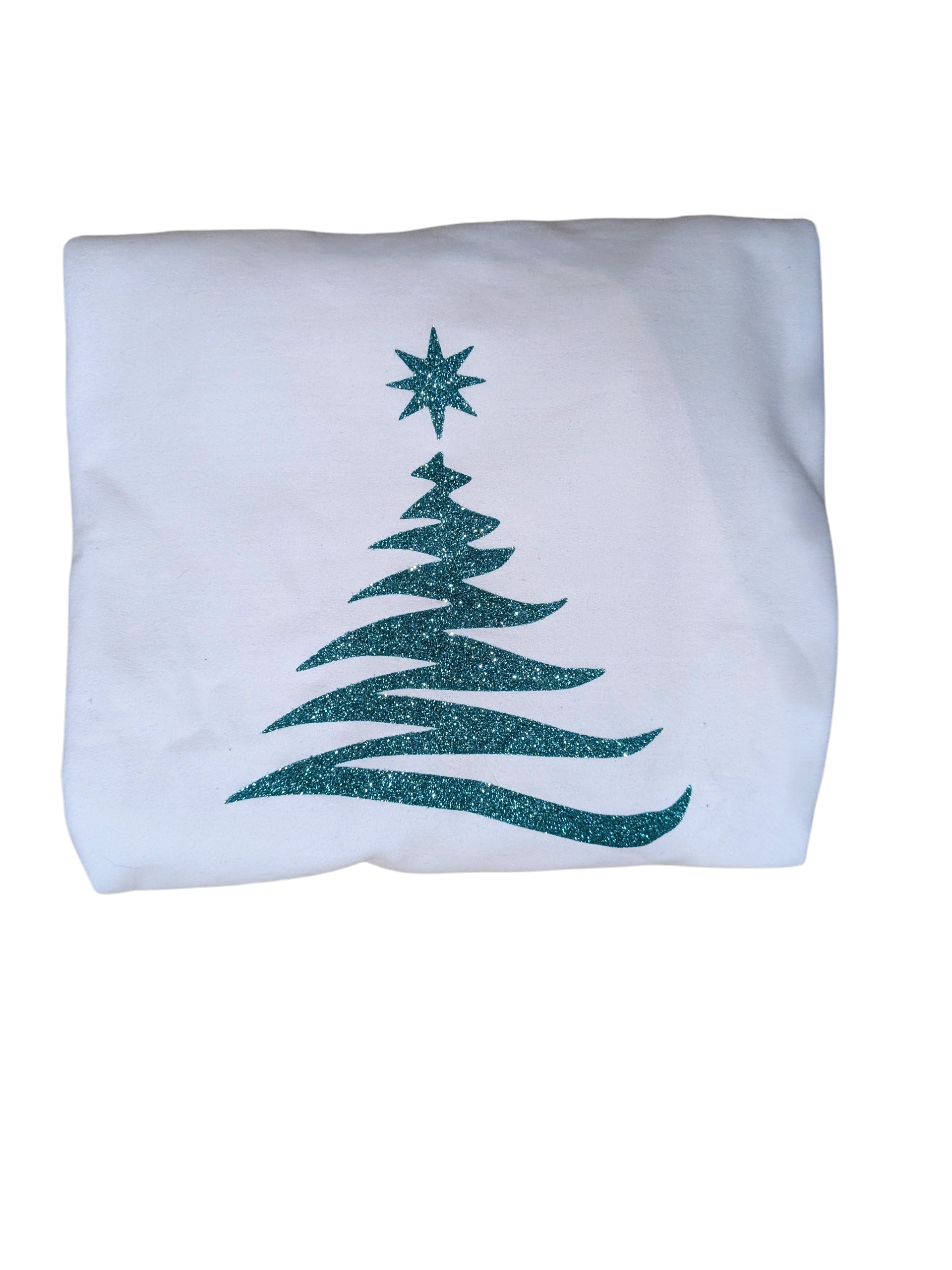 SALE | Sparkly Turquoise Christmas Tree Print on WHITE Sweatshirt – Limited Offer