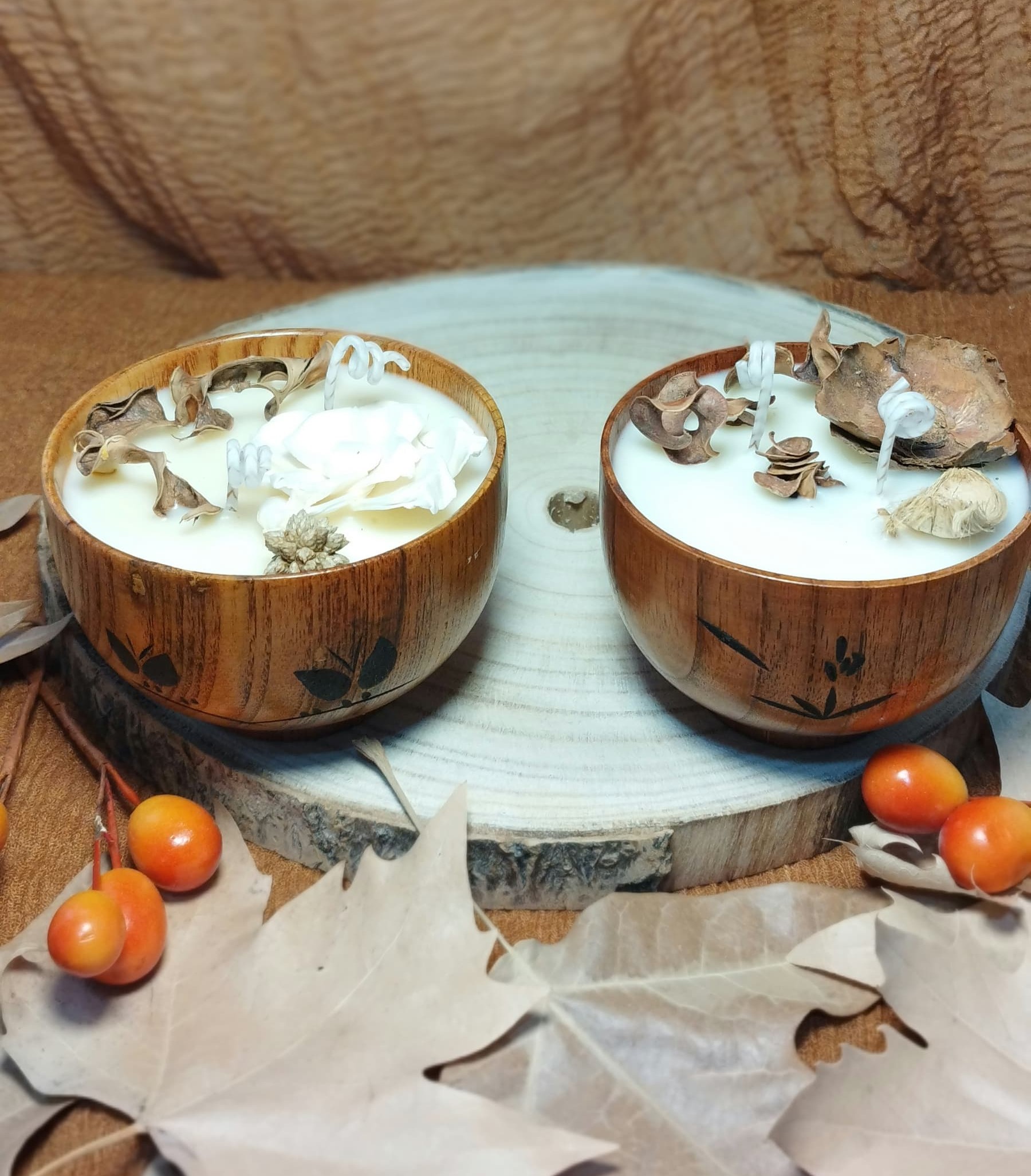 Velas de soja en recipiente de Bambu