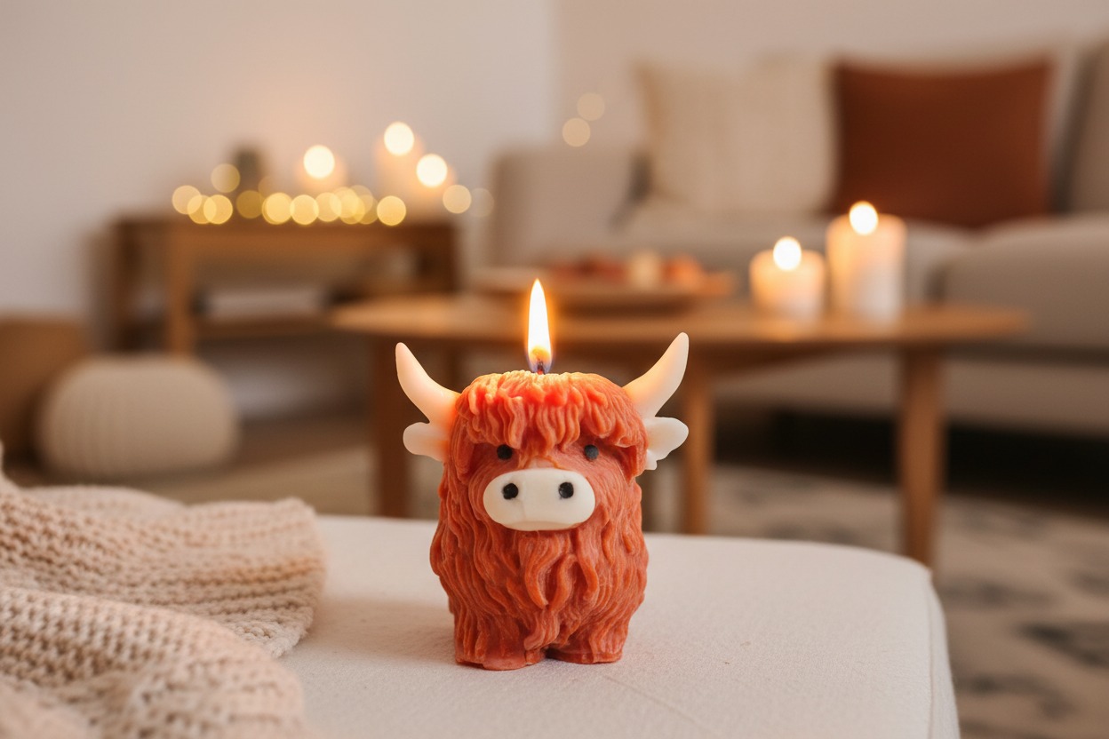 Vela decorativa de Highland Cattle o vaca de las Tierras Altas.
